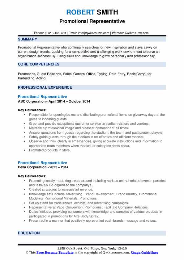 Promotional Representative Resume - Promotional Representative 1610276699 Pdf 