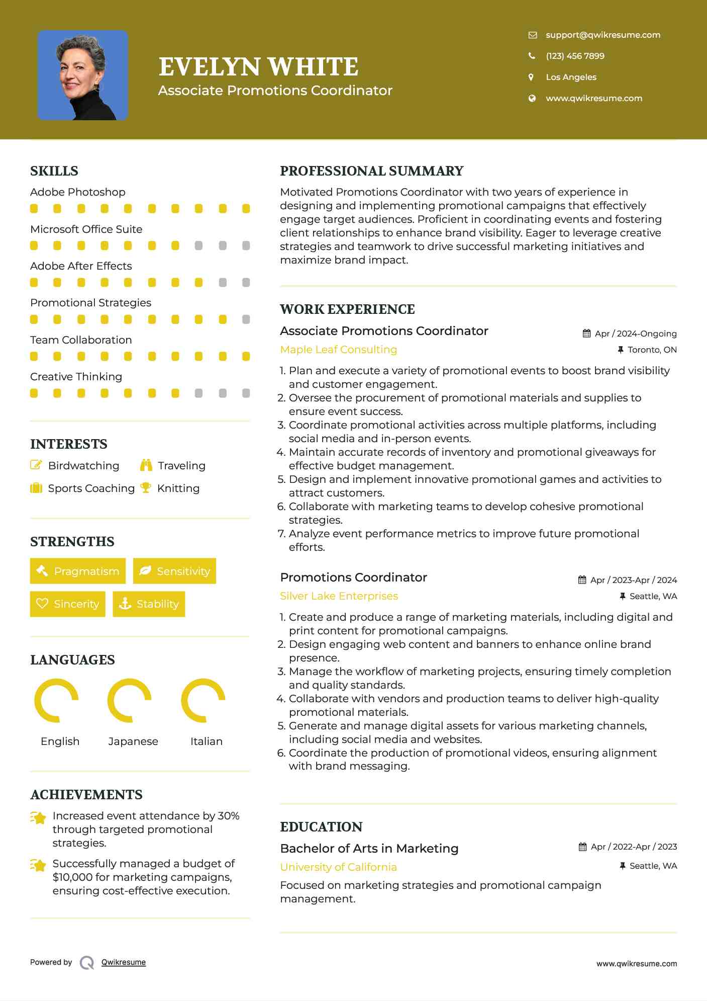 Associate Promotions Coordinator  Resume Format