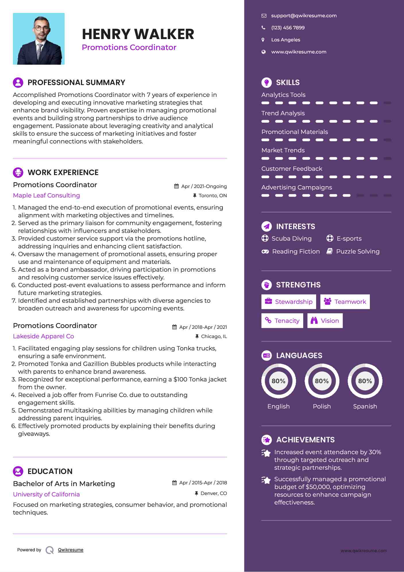 Promotions Coordinator Resume Template