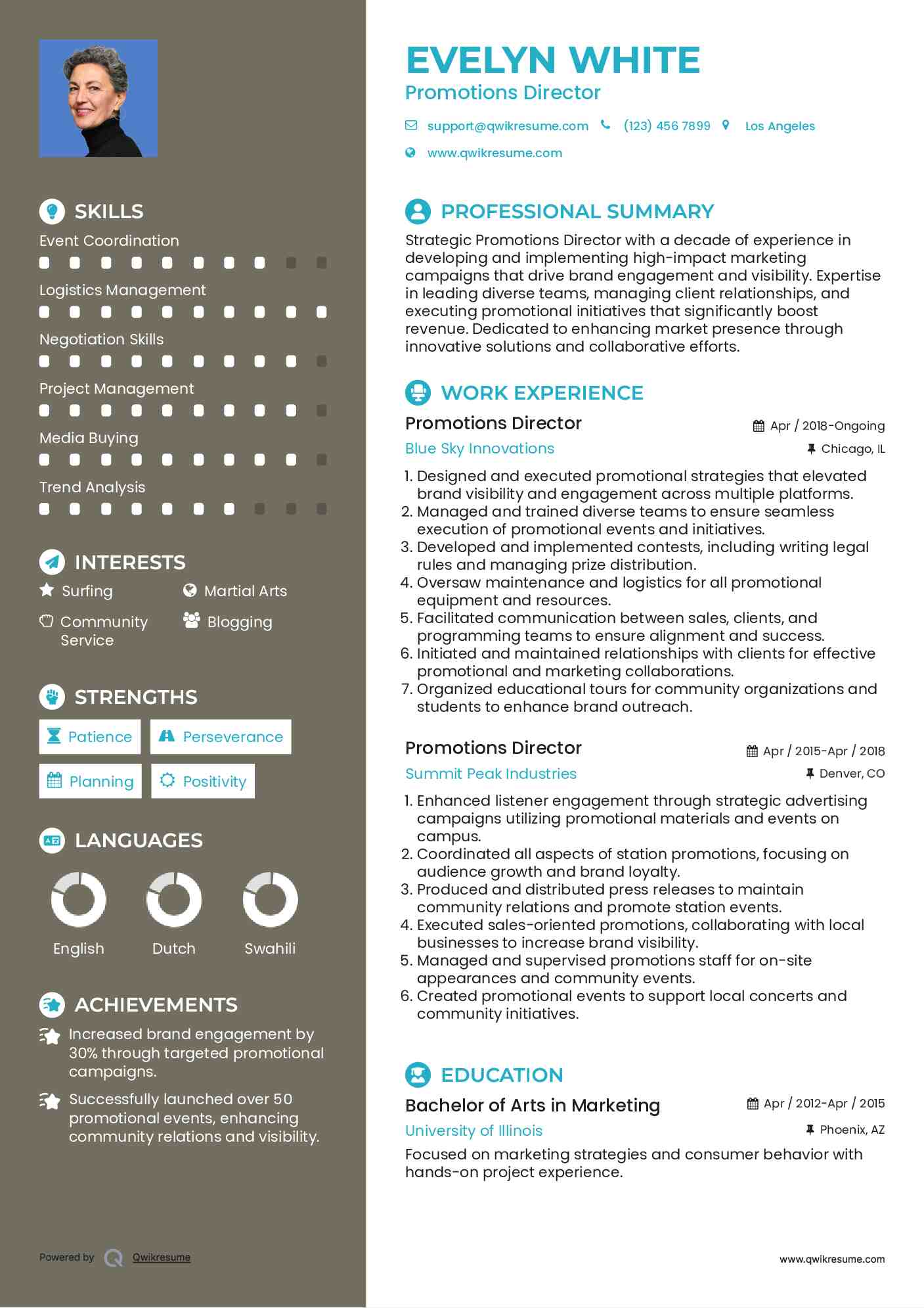 Promotions Director Resume Model