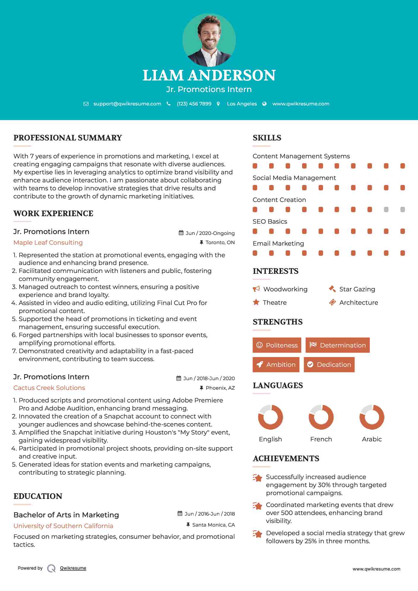 Jr. Promotions Intern Resume Template