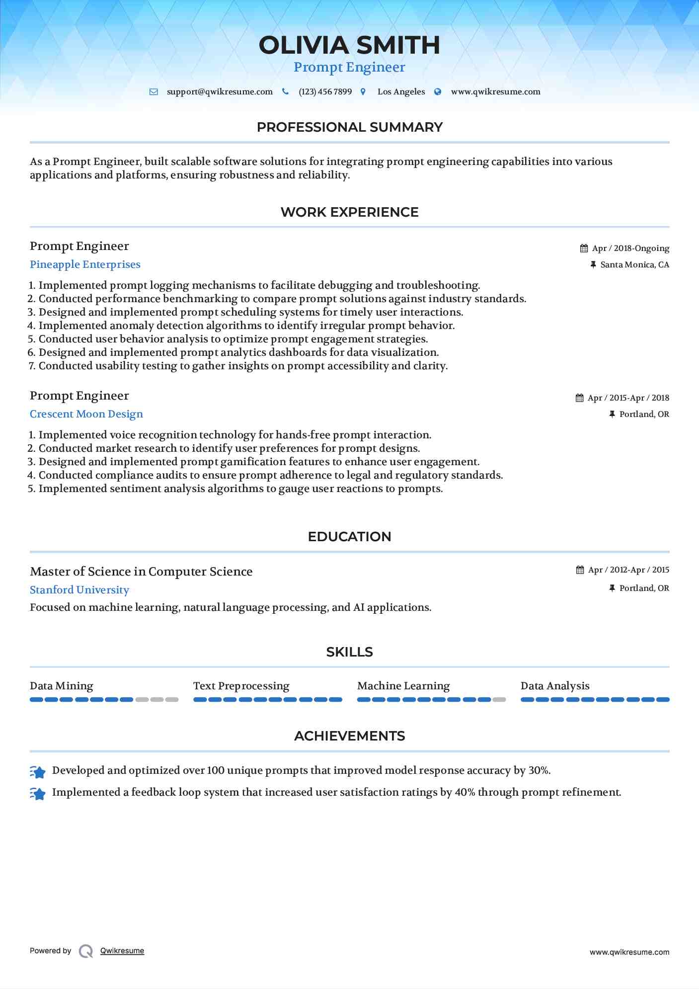 Prompt Engineer Resume Sample