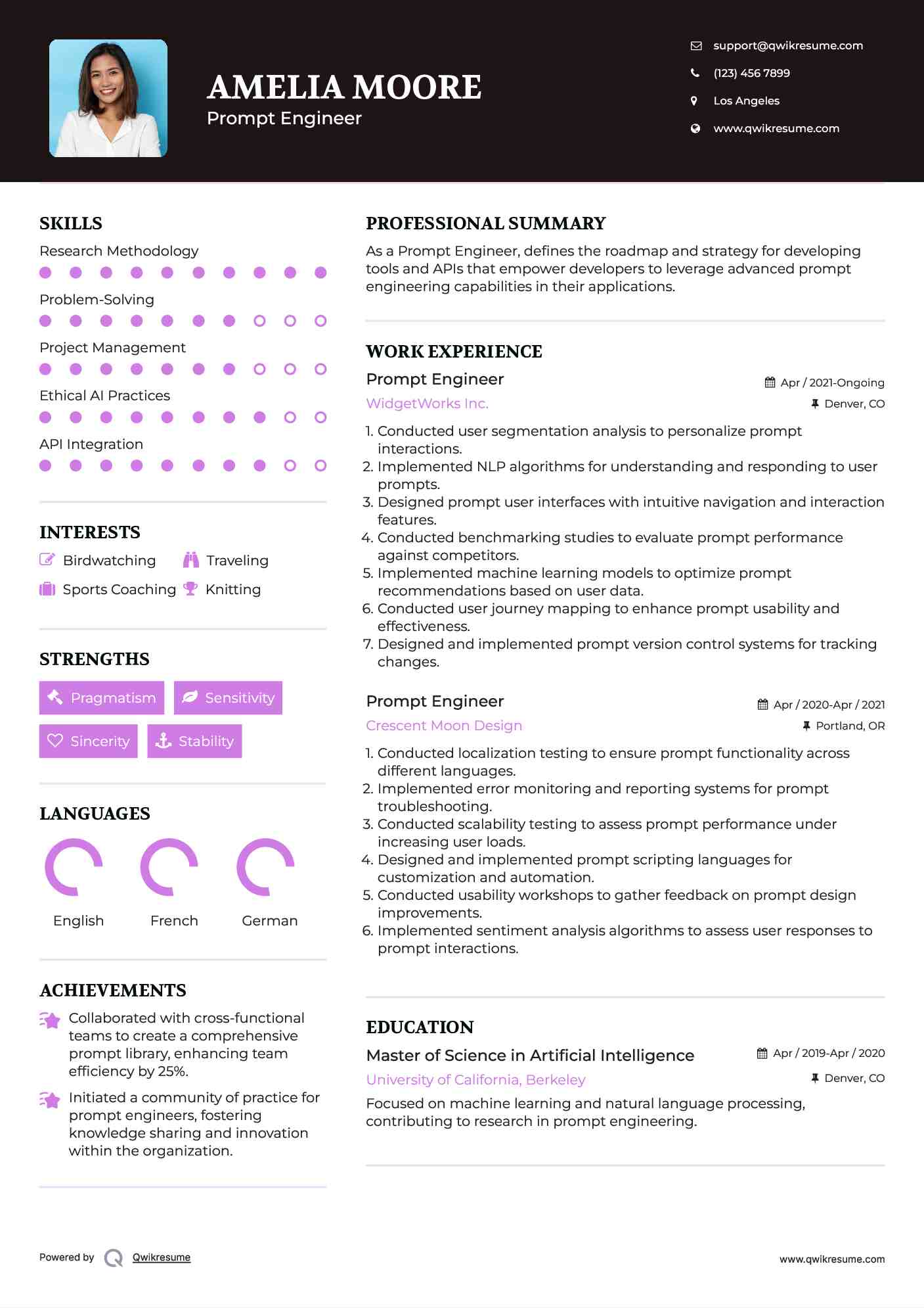 Prompt Engineer Resume Sample