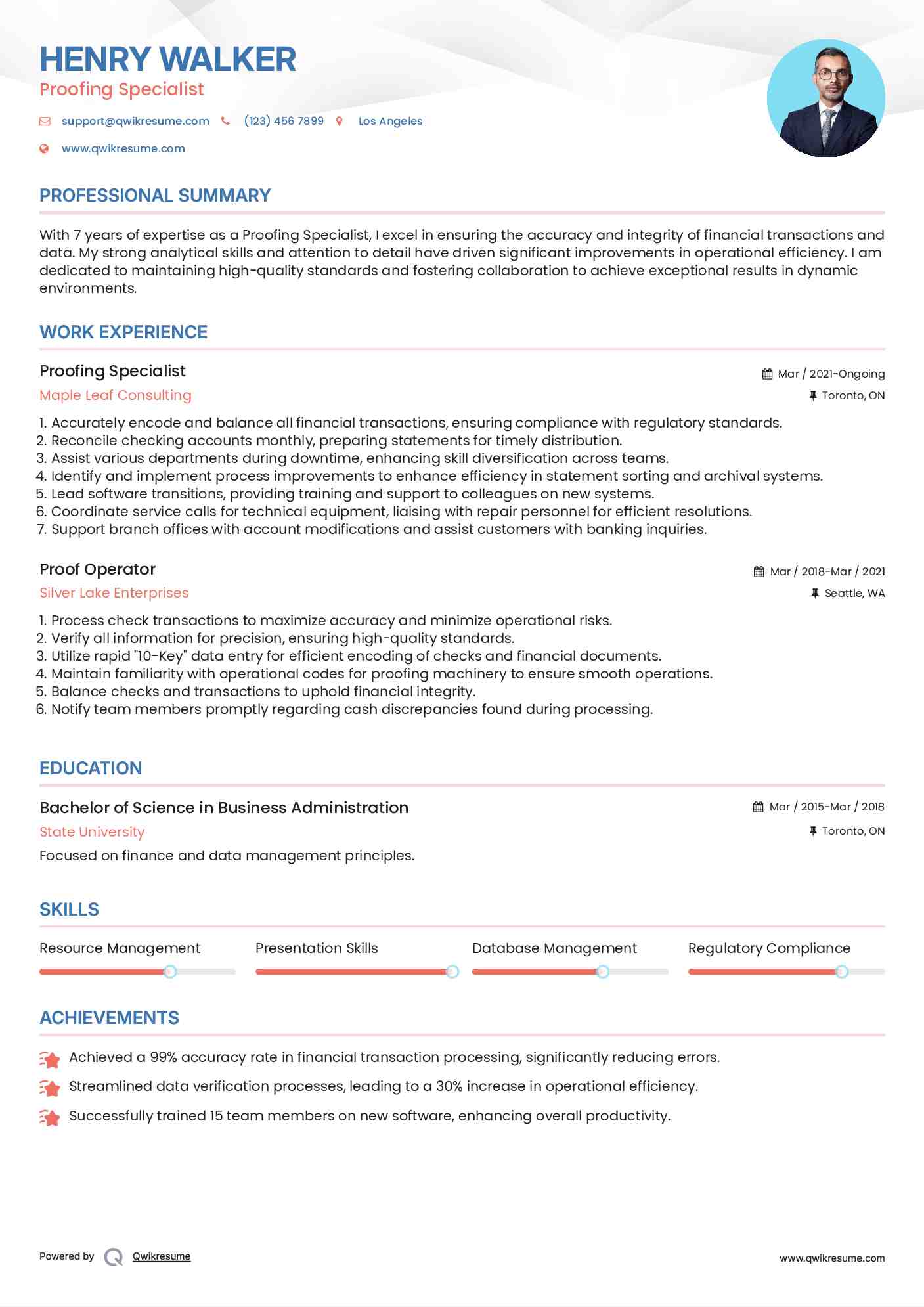 Proofing Specialist Resume Sample