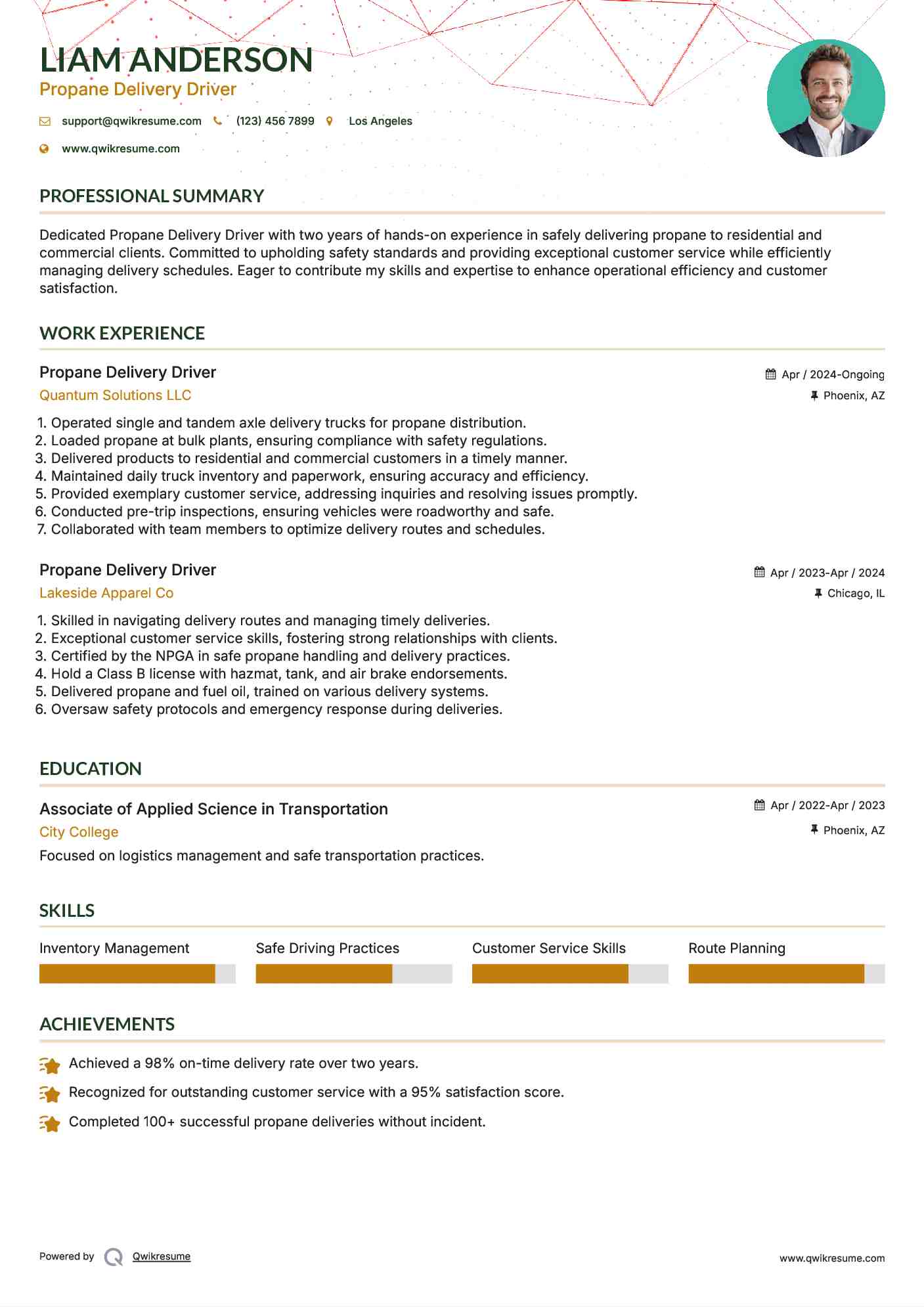 Propane Delivery Driver Resume Template