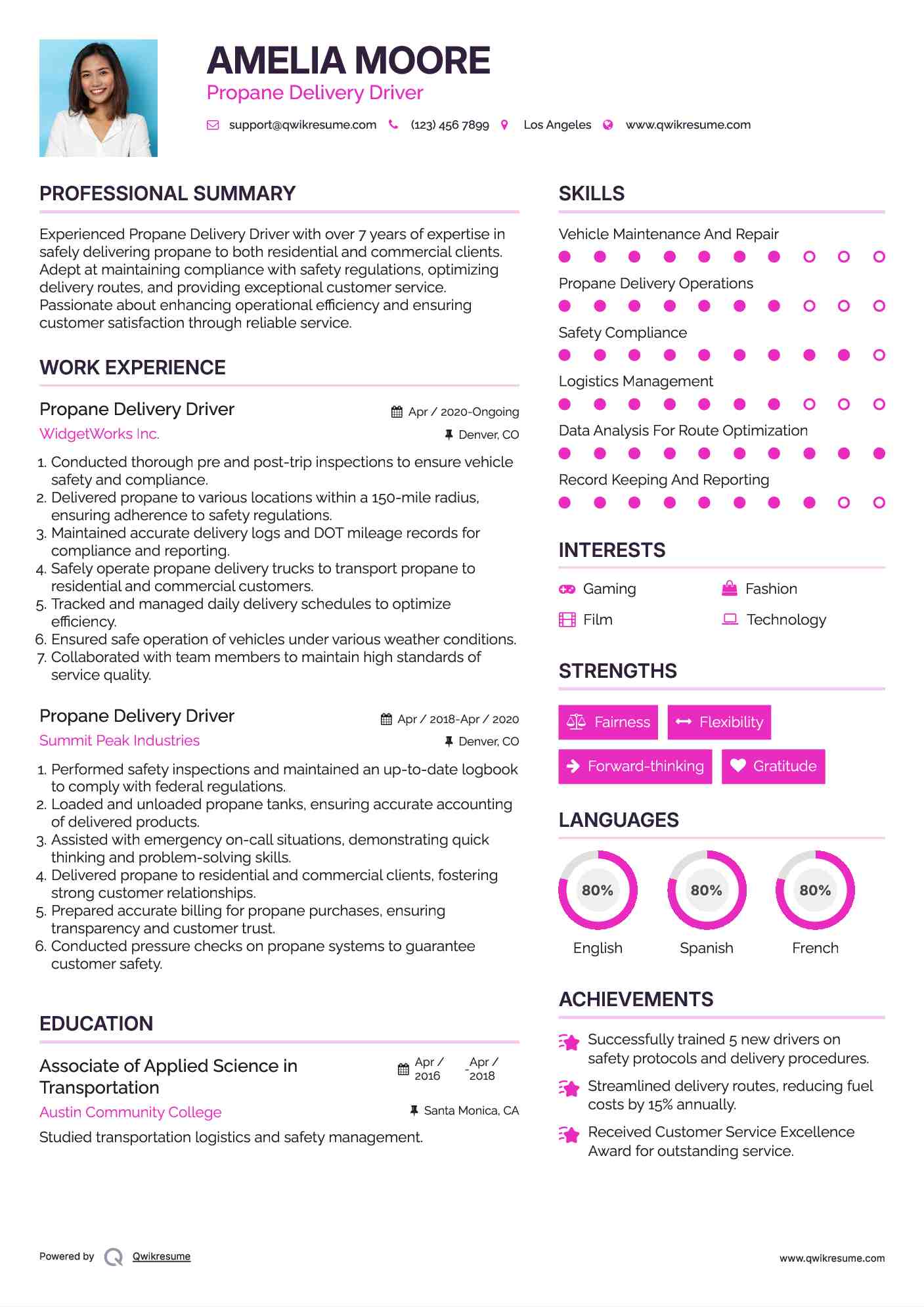 Propane Delivery Driver Resume Template