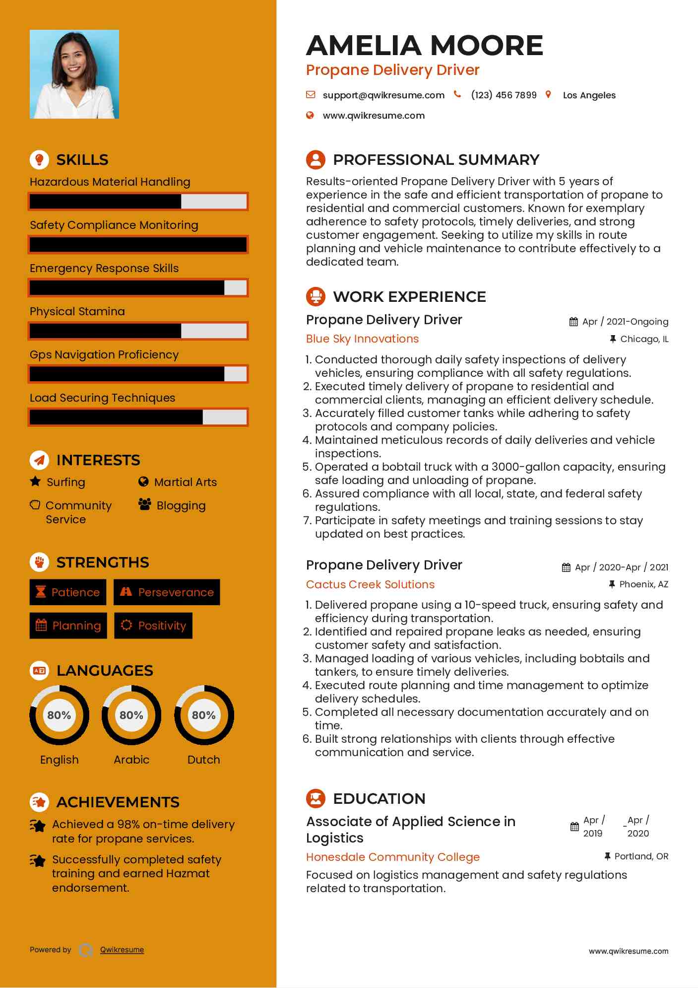 Propane Delivery Driver Resume Format
