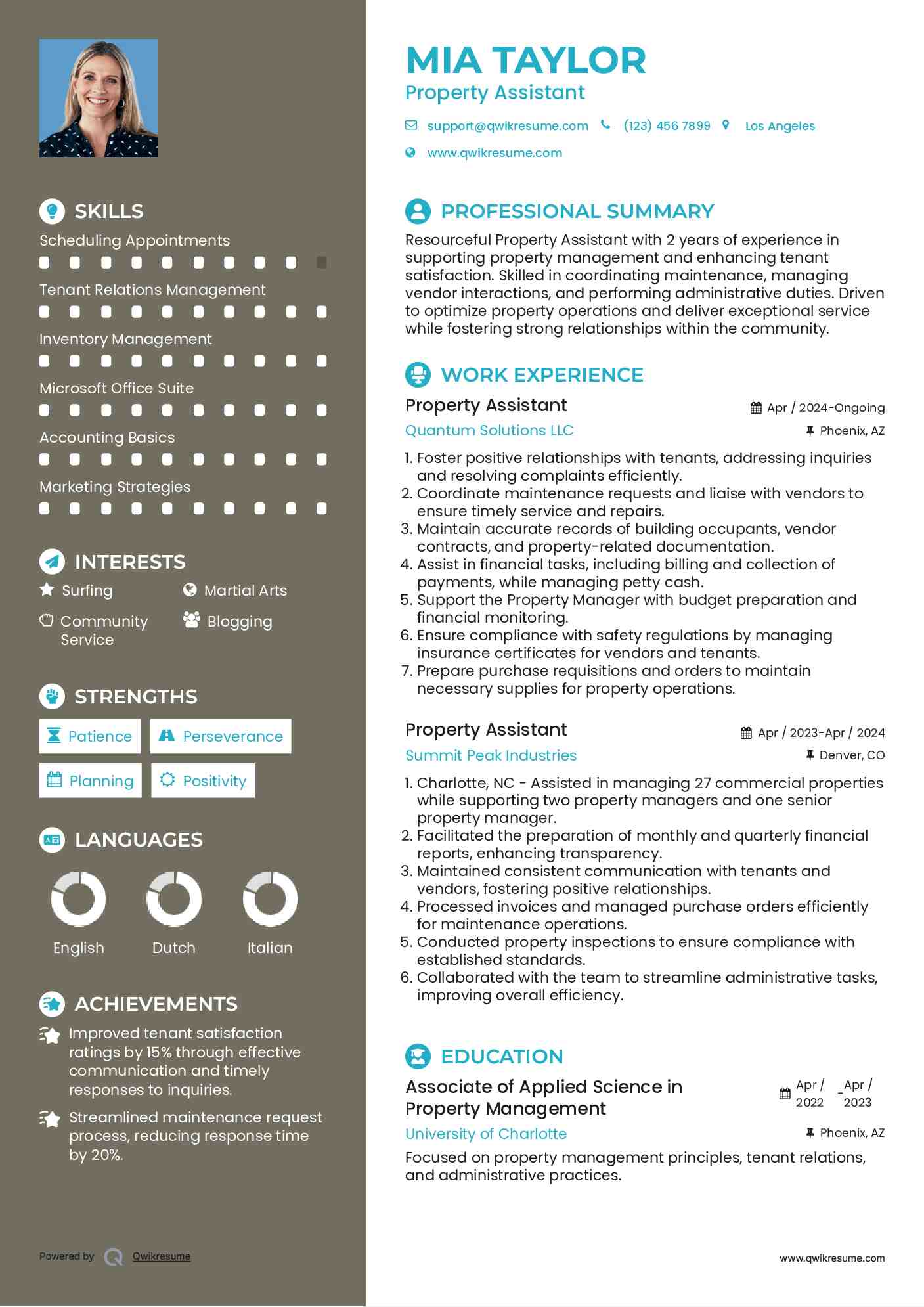 Property Assistant Resume Format