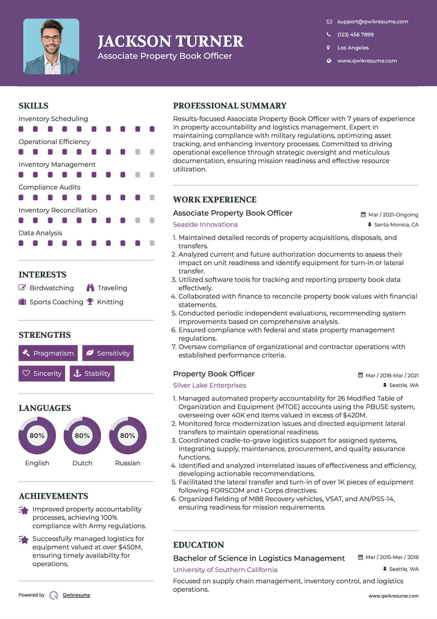 Associate Property Book Officer Resume Example