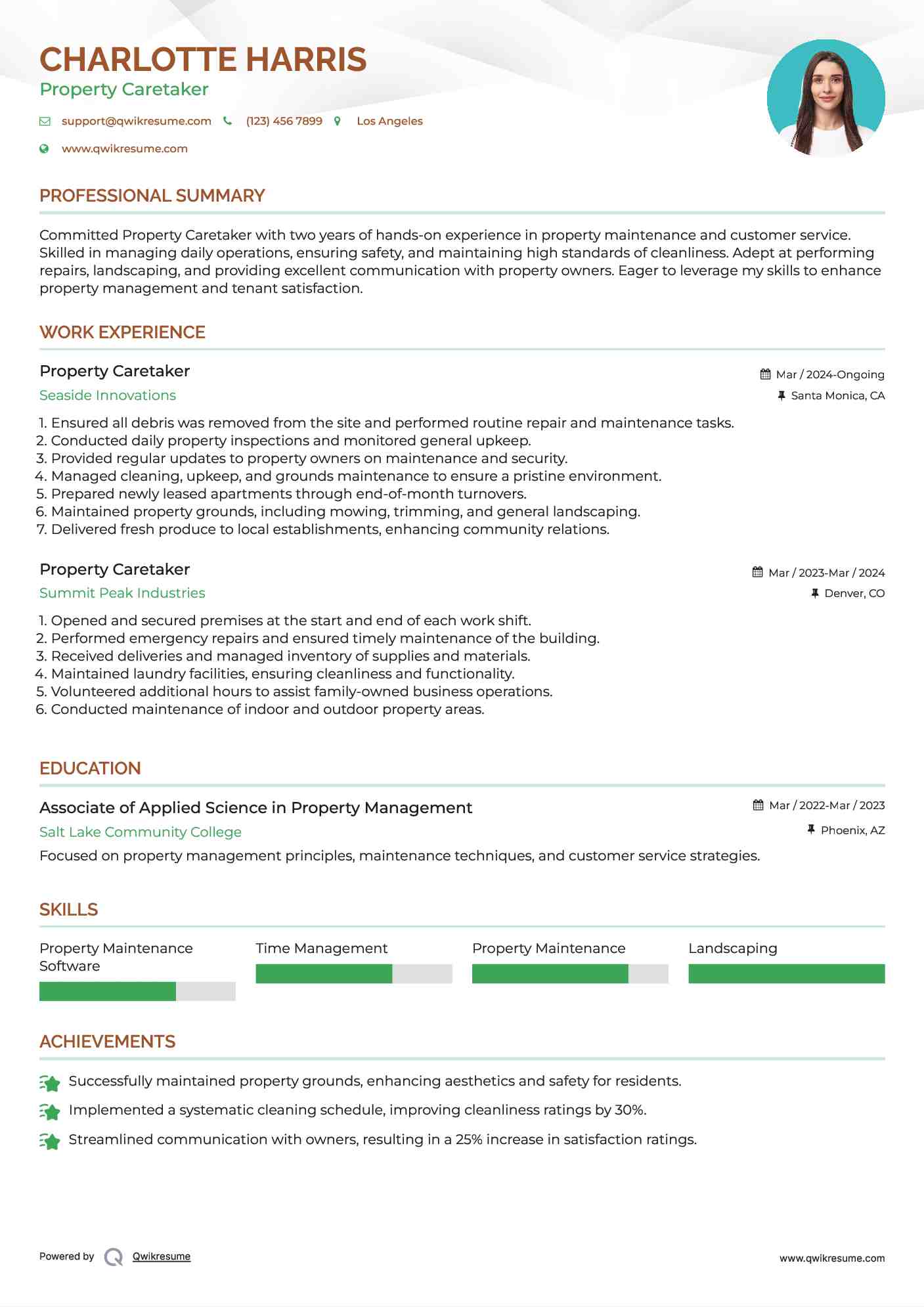 Property Caretaker Resume Template