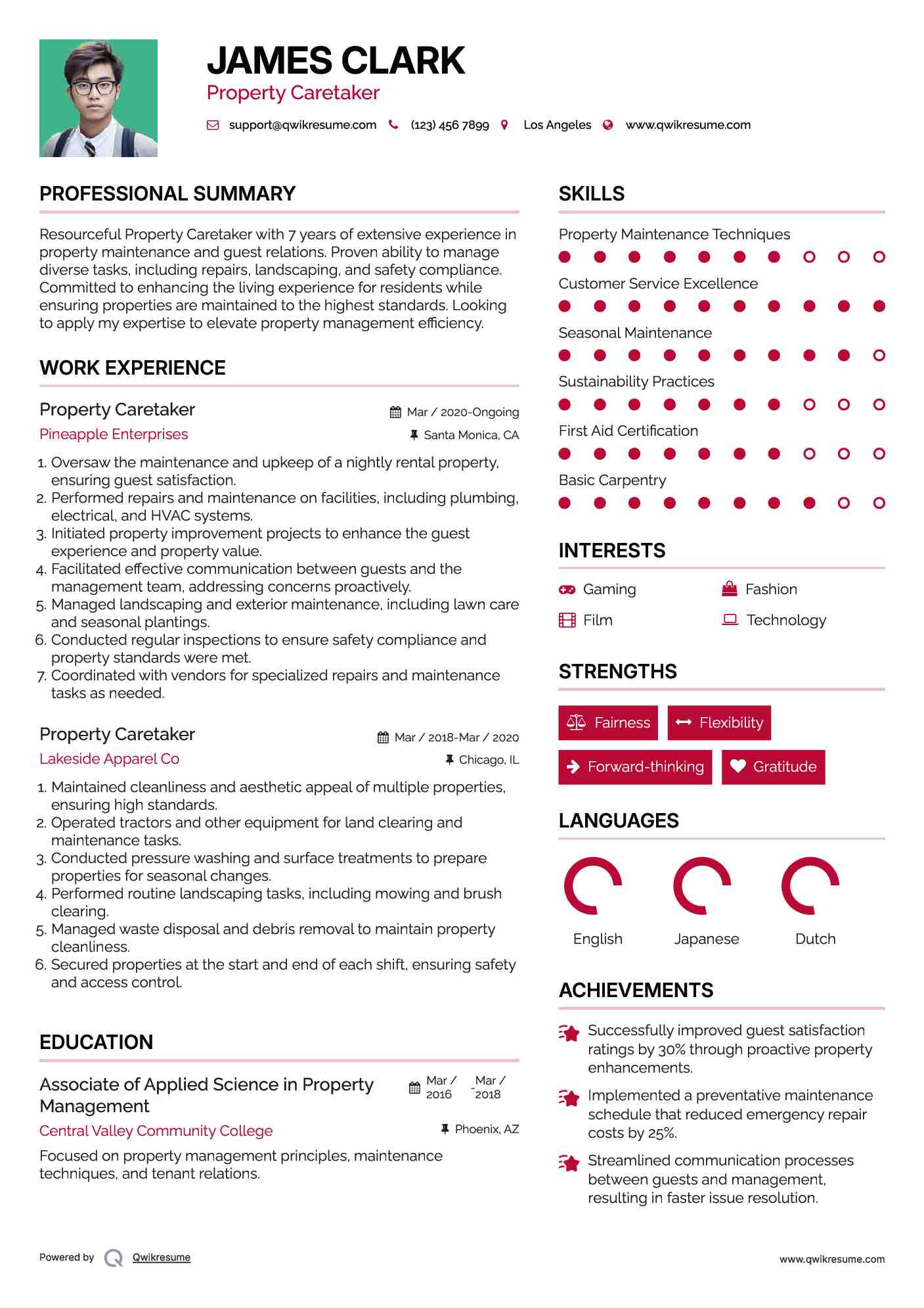 Property Caretaker Resume Template