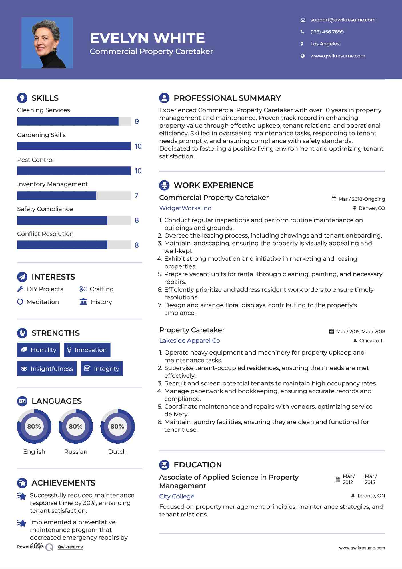 Commercial Property Caretaker Resume Template