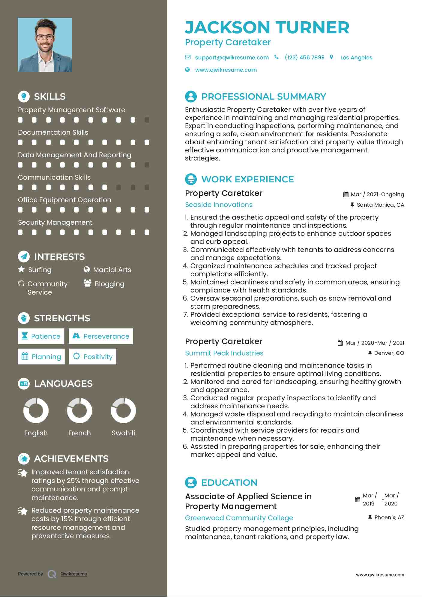 Property Caretaker Resume Model