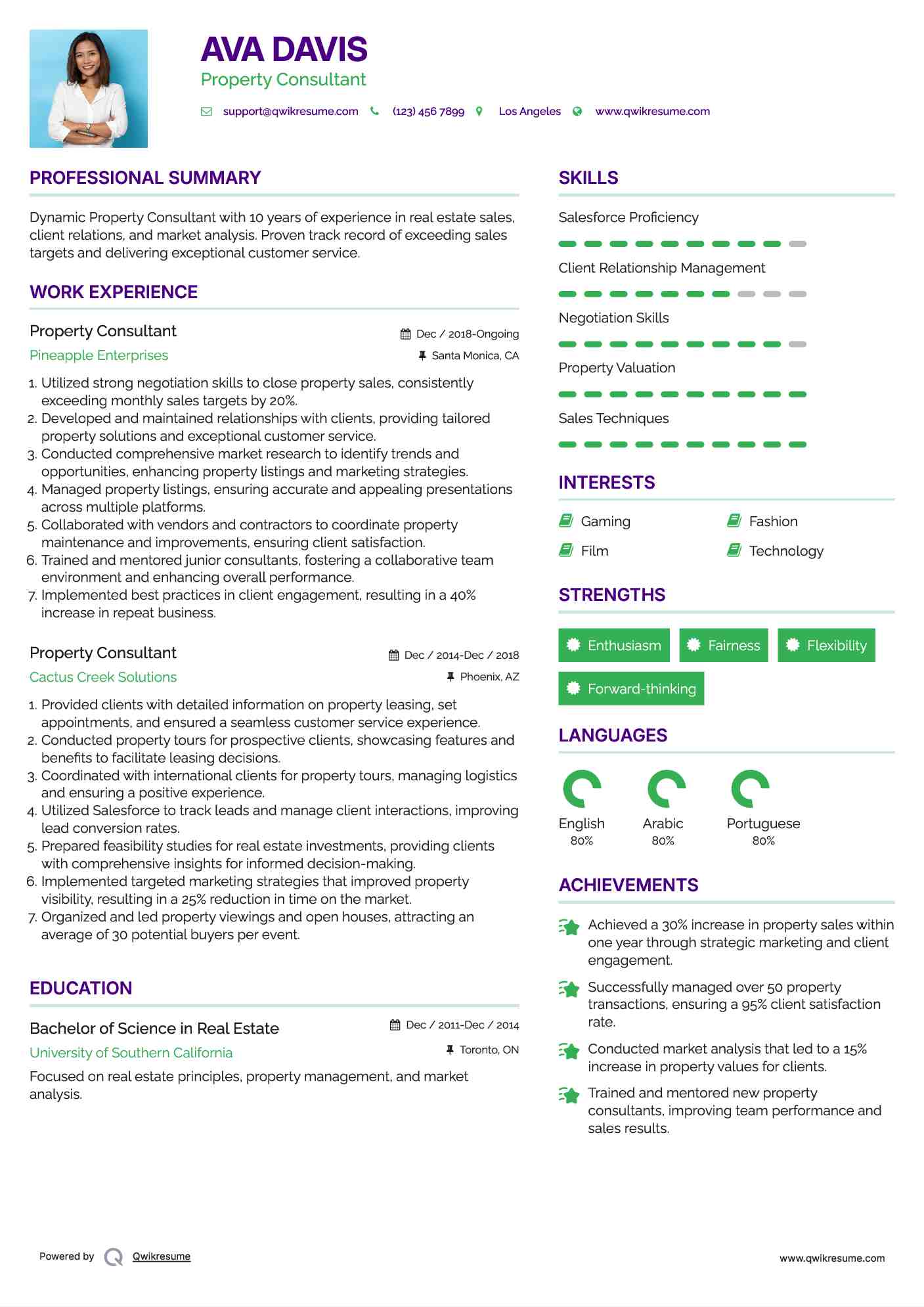 Property Consultant Resume Samples QwikResume