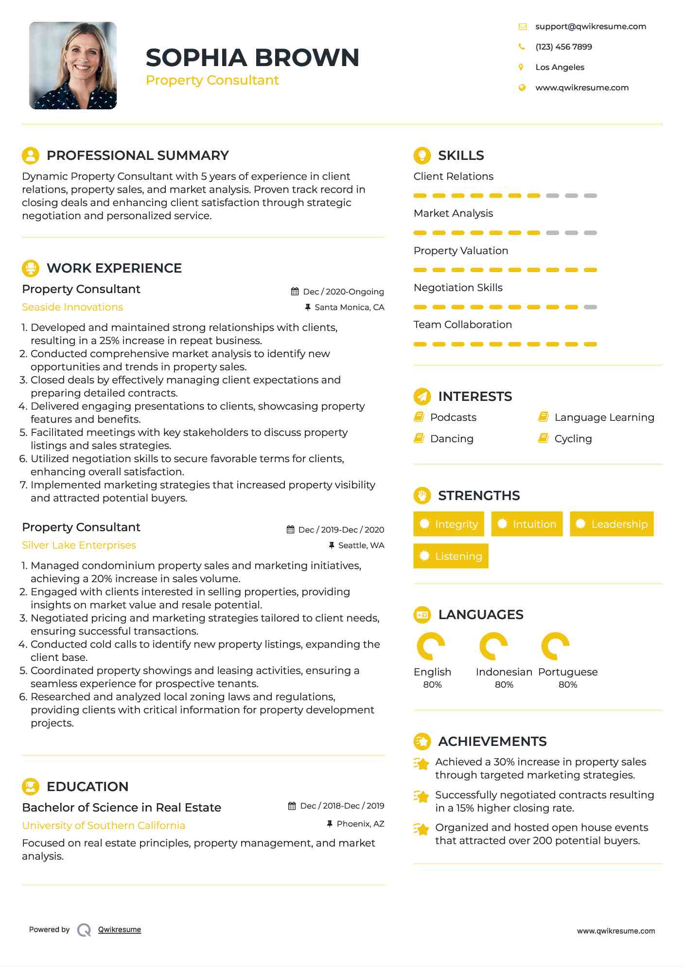 Property Consultant Resume Example