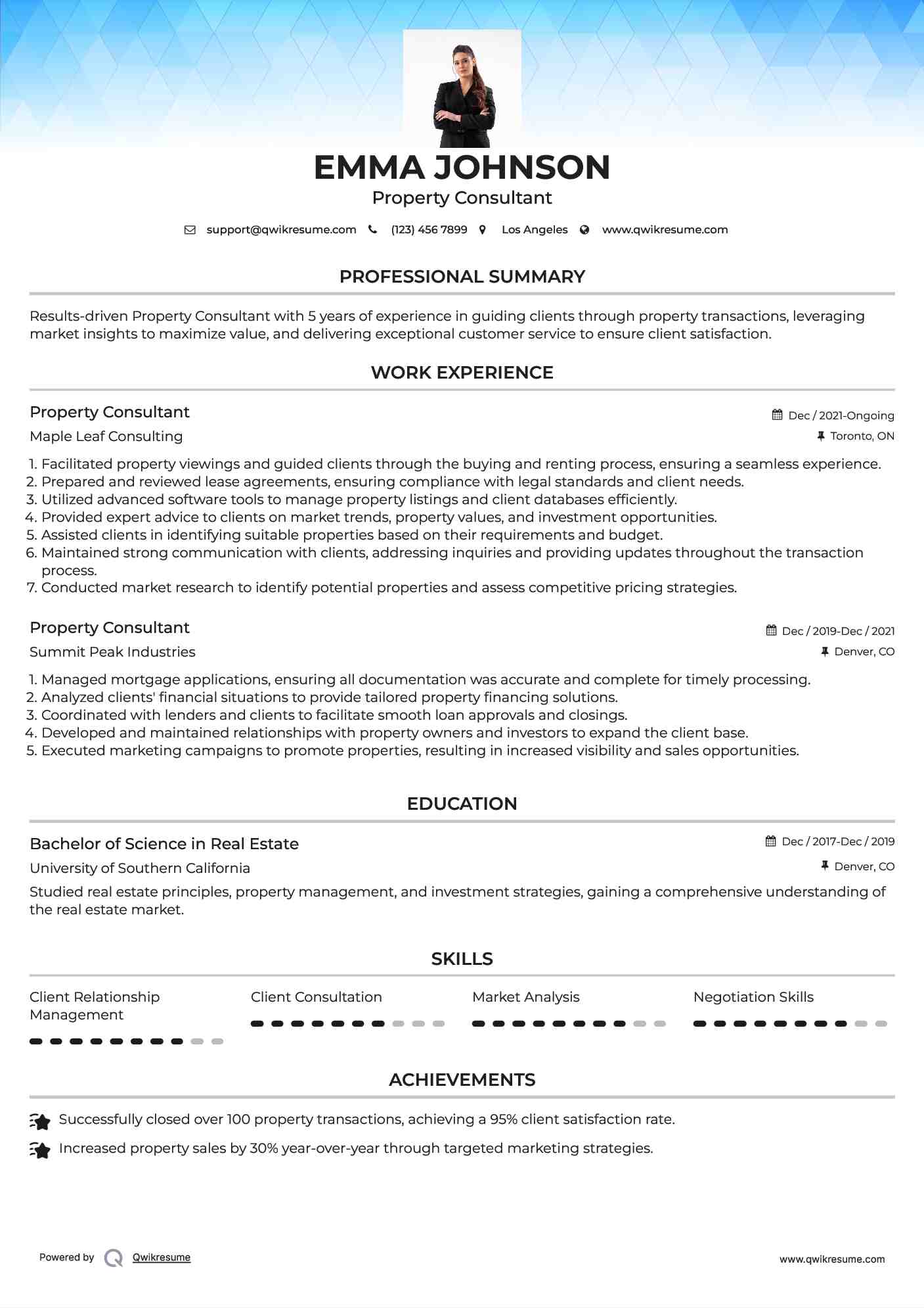 Property Consultant Resume Model