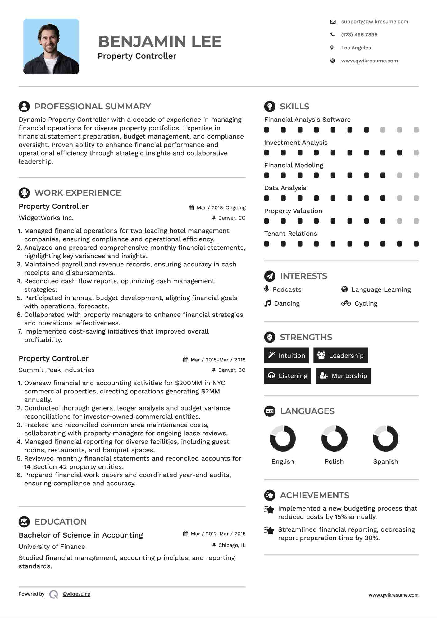 Property Controller Resume Format