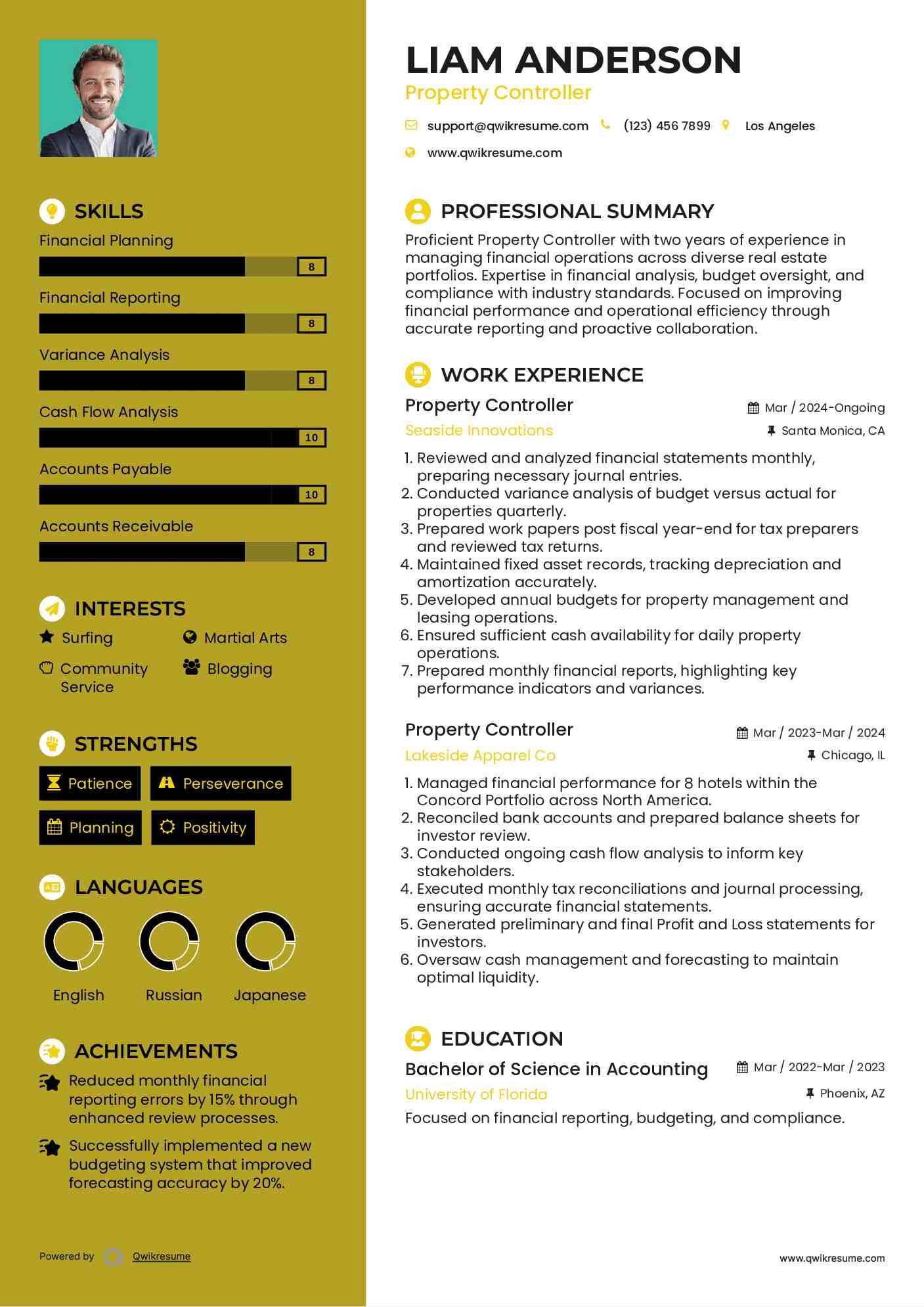 Property Controller Resume Model