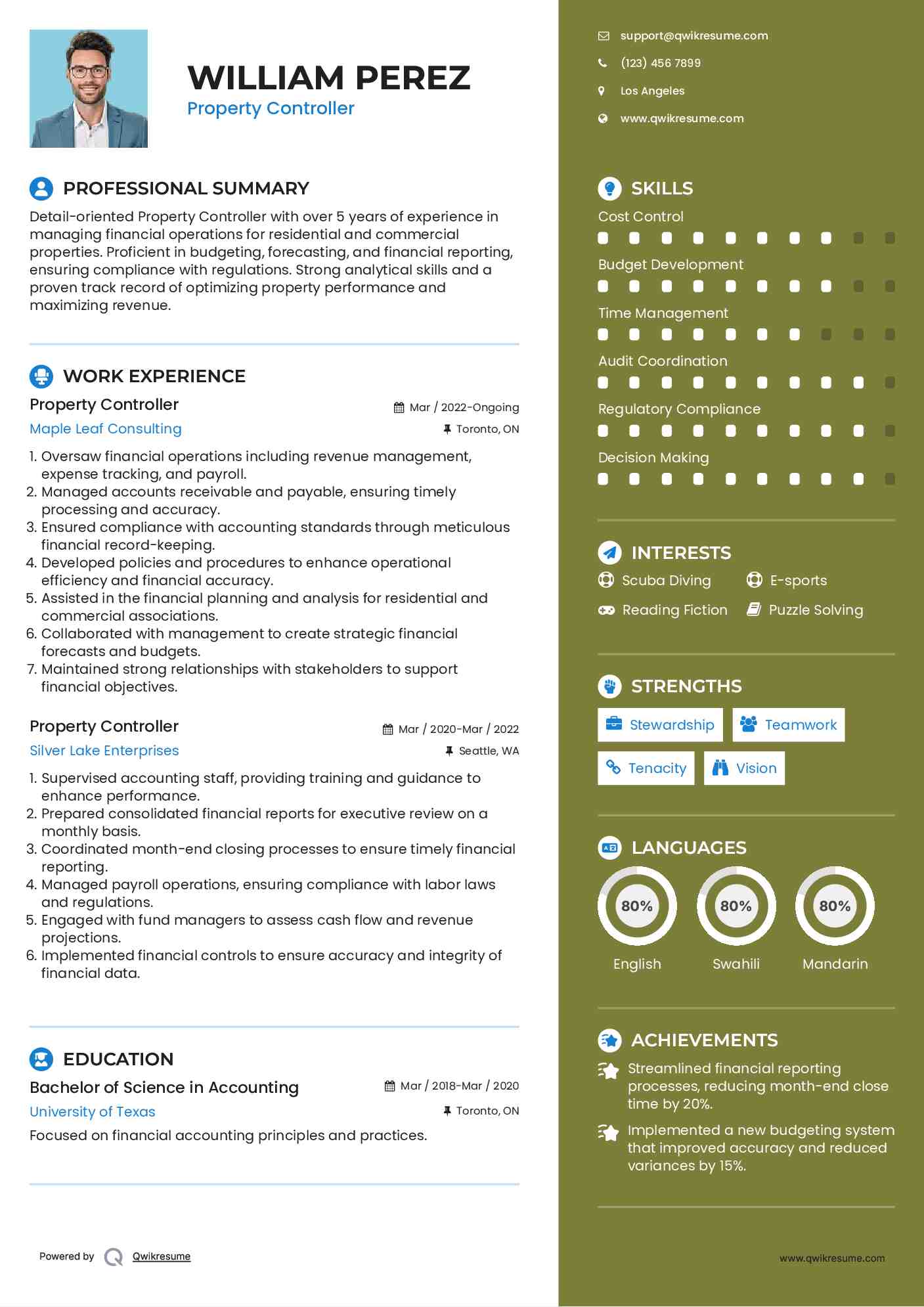Property Controller Resume Model