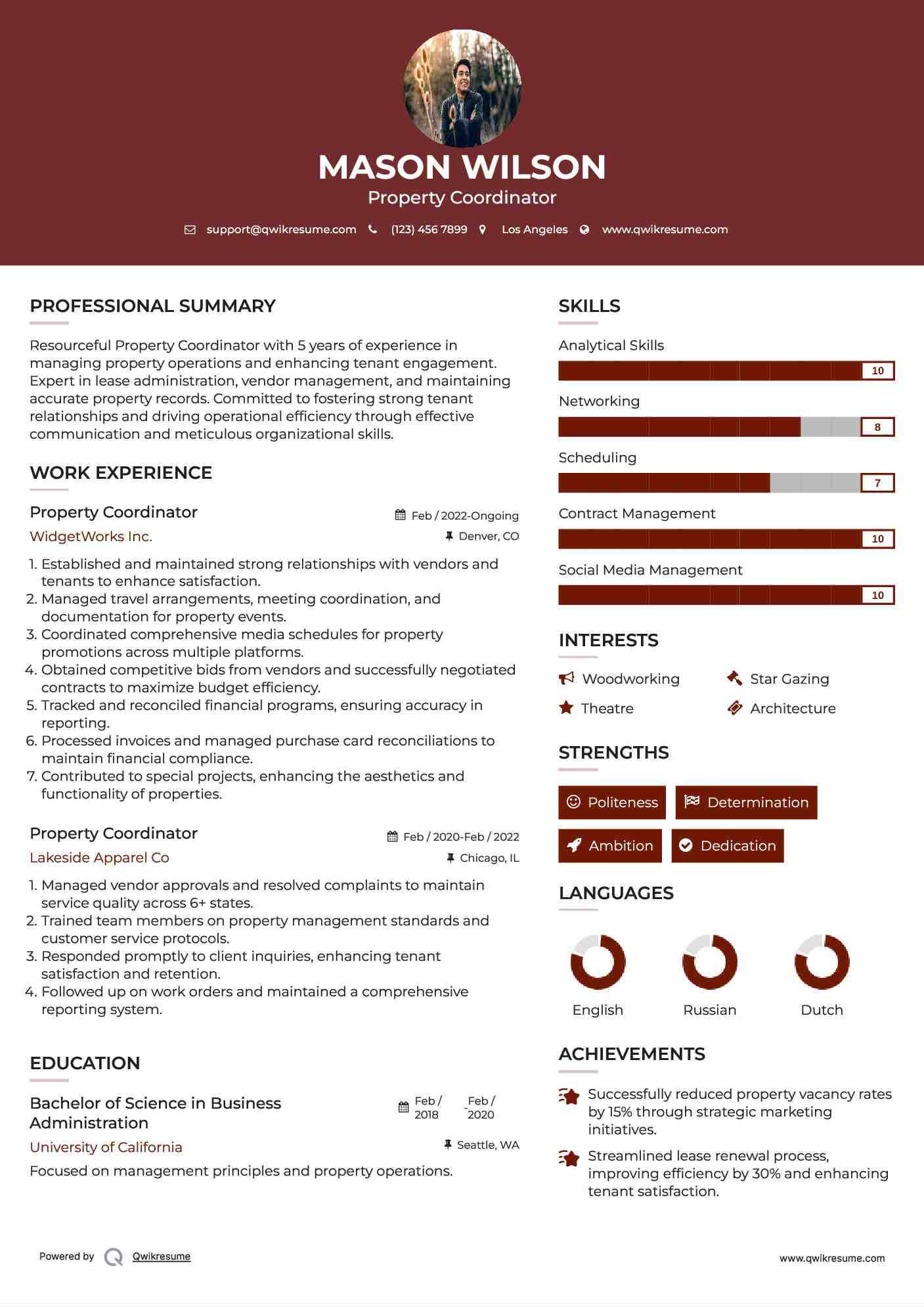 Property Coordinator Resume Example