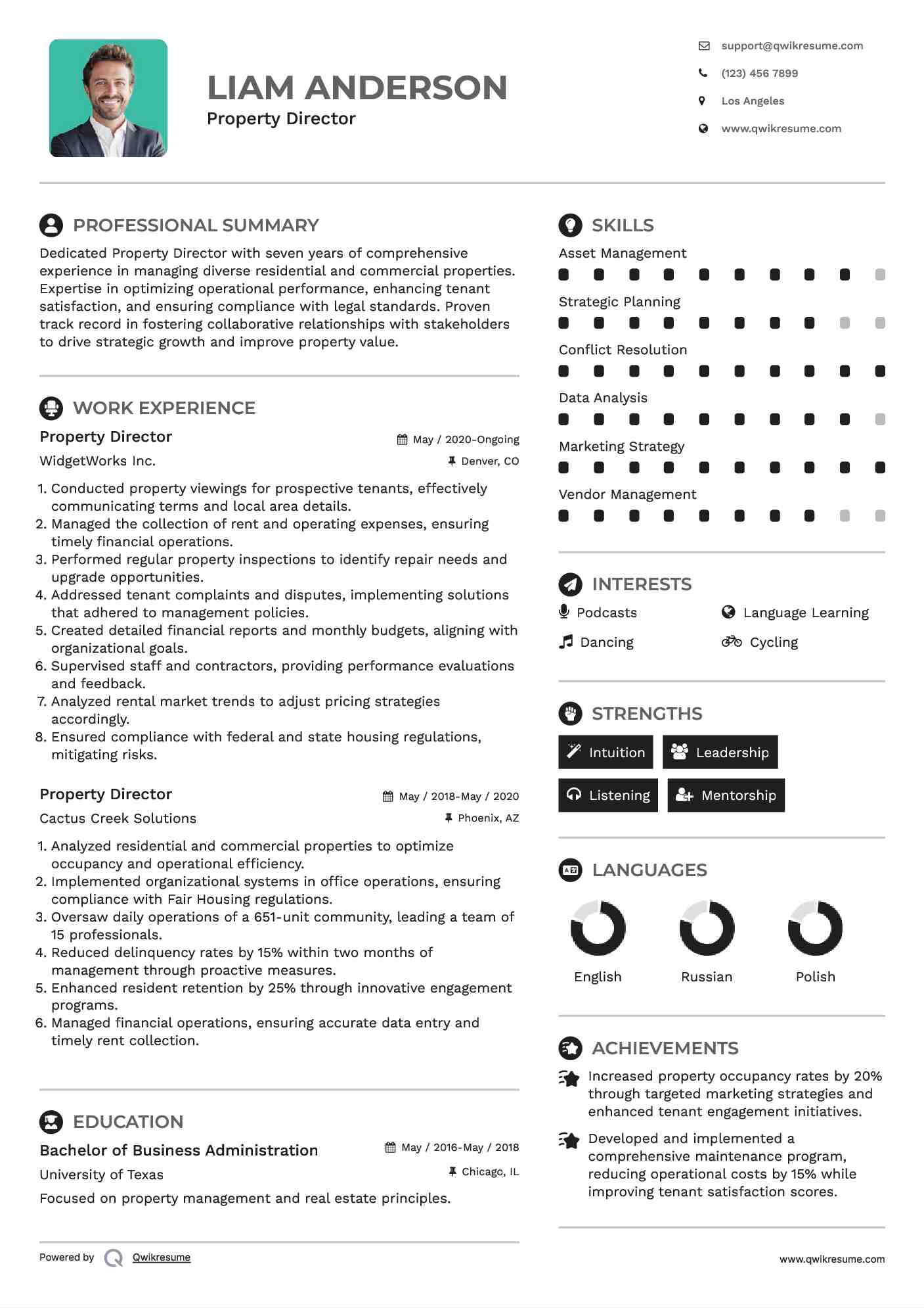 Property Director Resume Sample