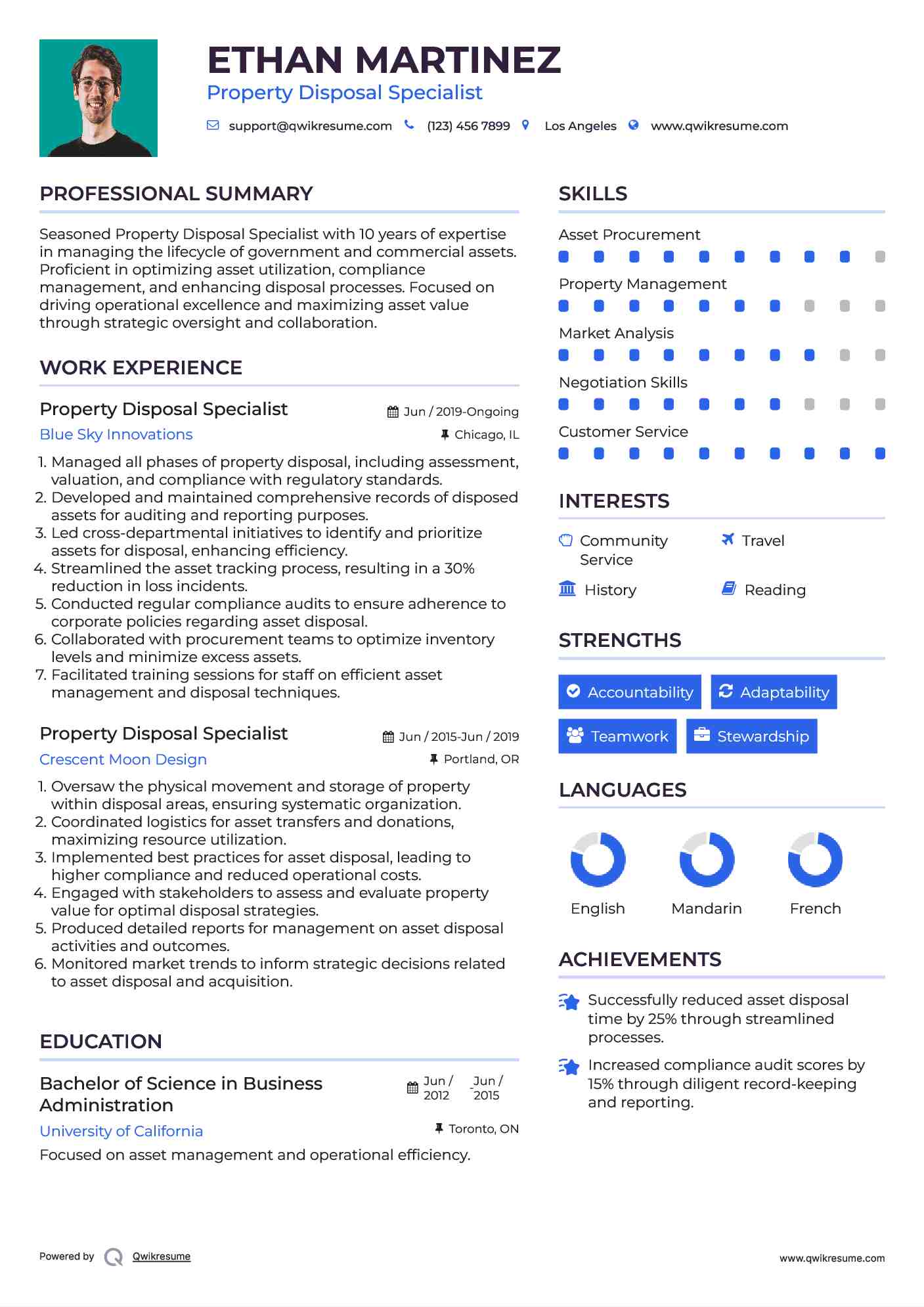 Property Disposal Specialist Resume Sample