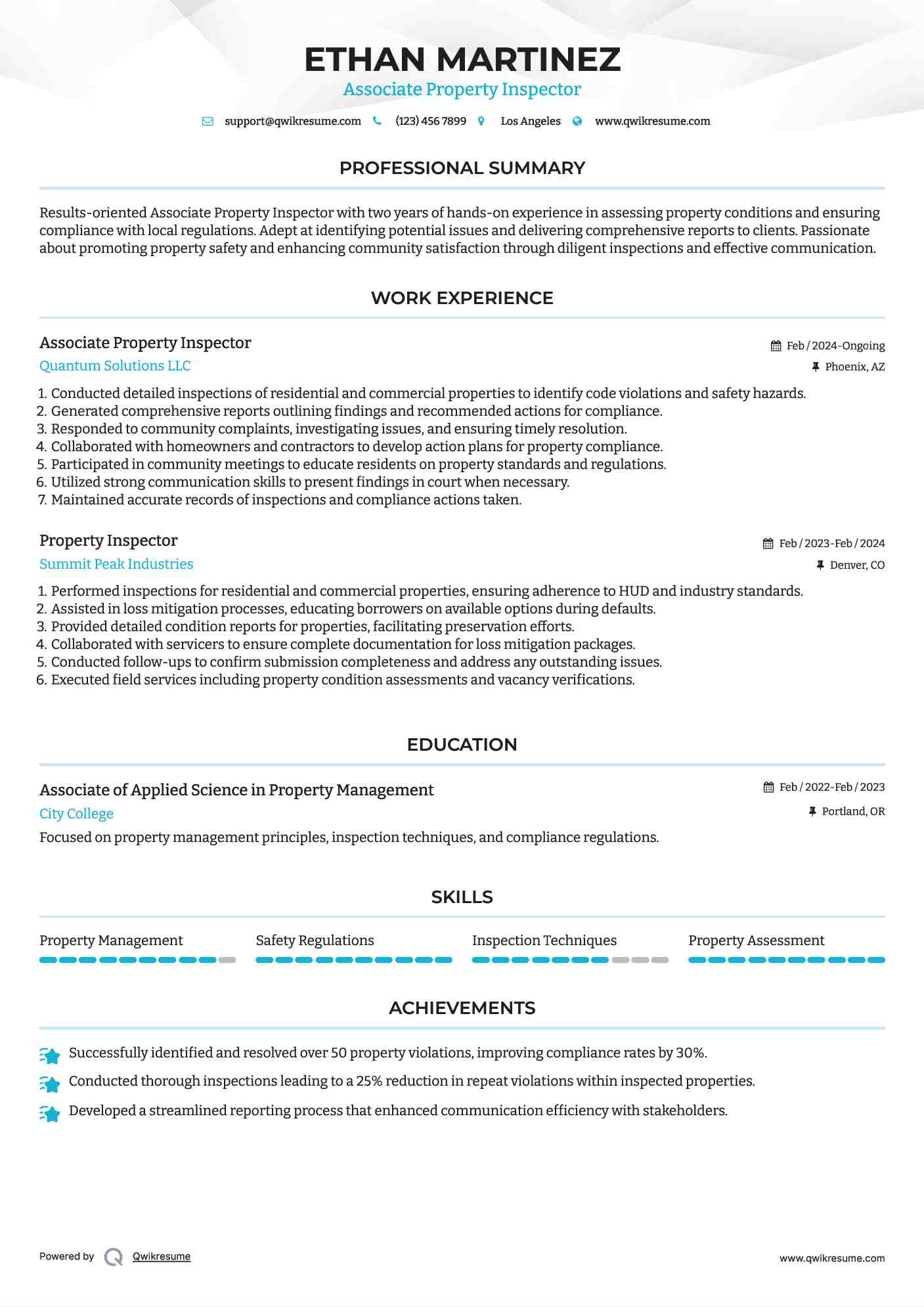 property inspector resume samples qwikresume property inspector resume