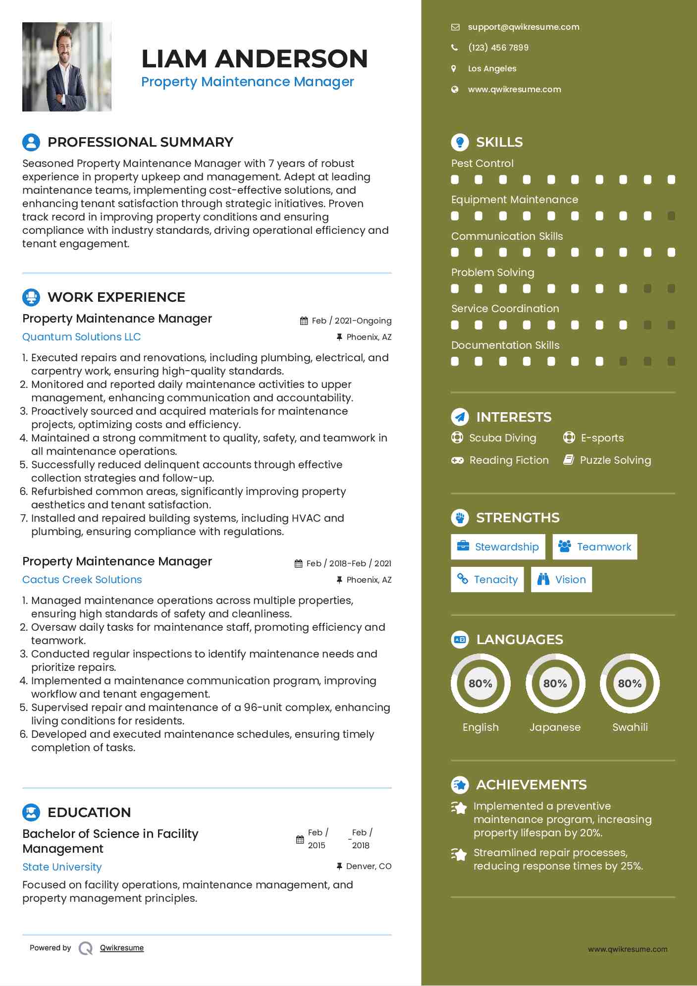 Property Maintenance Manager Resume Model