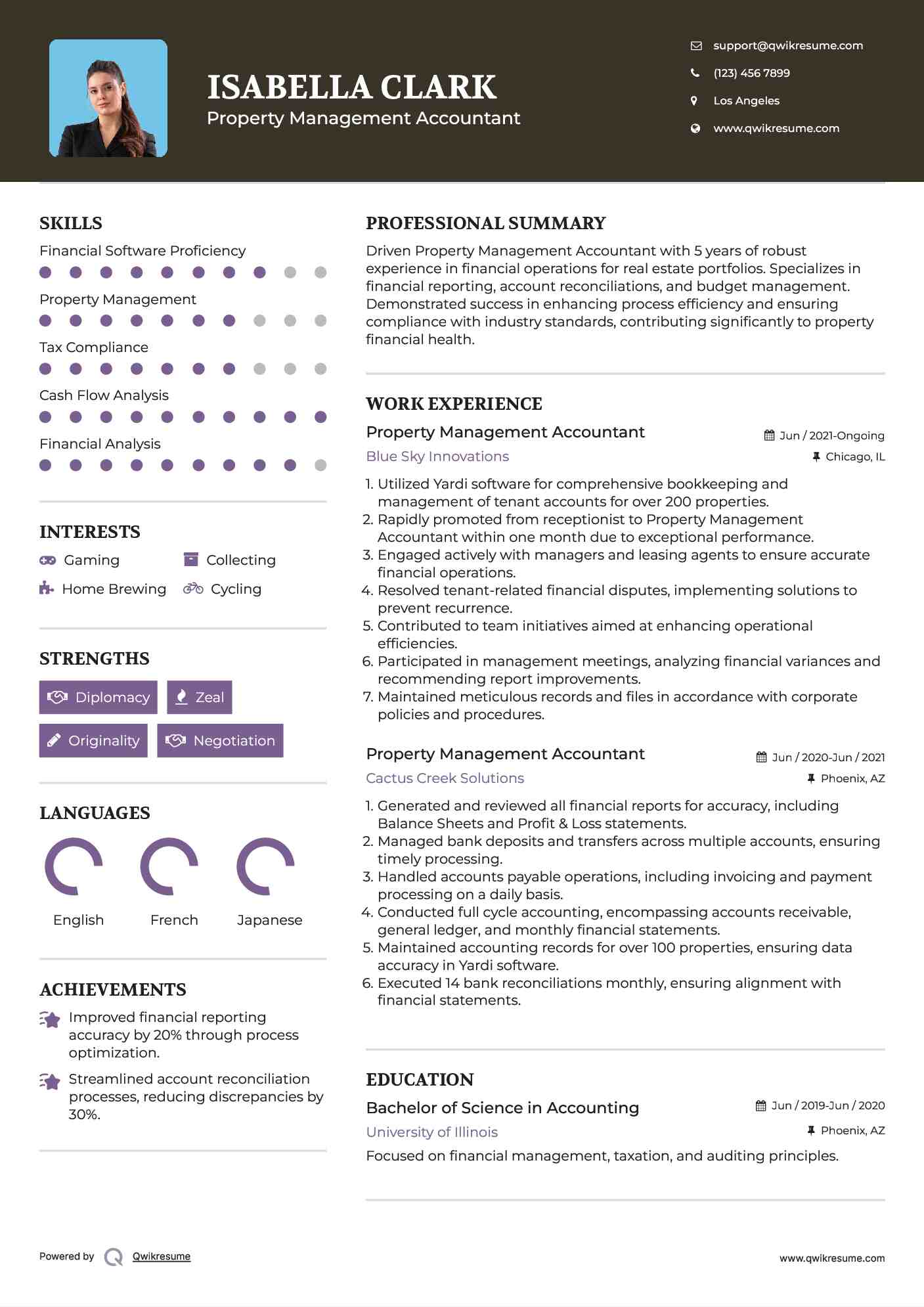 Property Management Accountant Resume Example