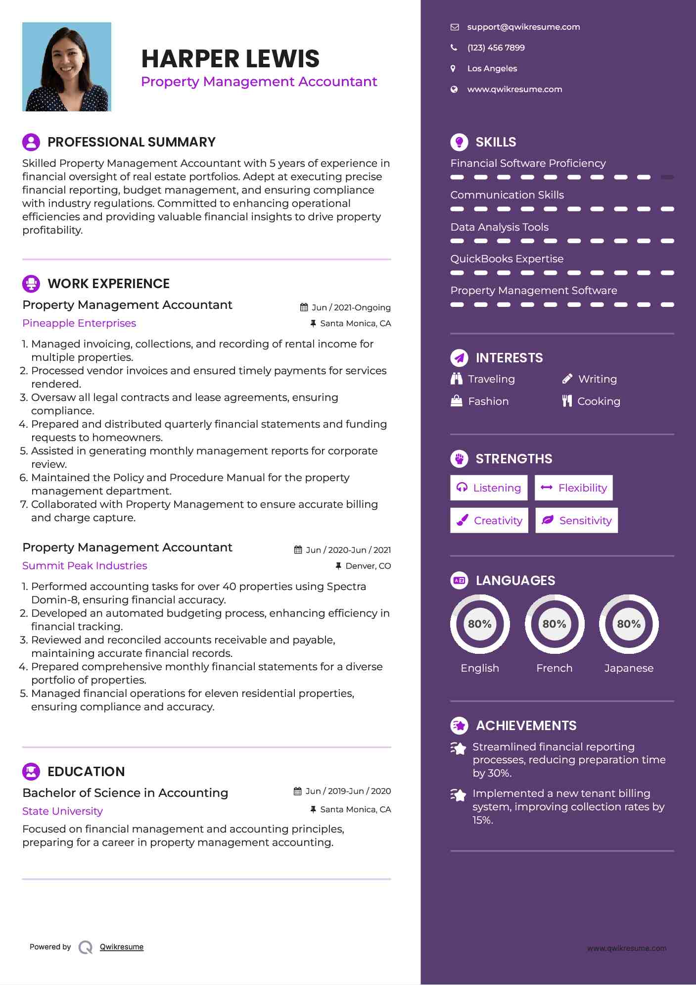 Property Management Accountant Resume Template
