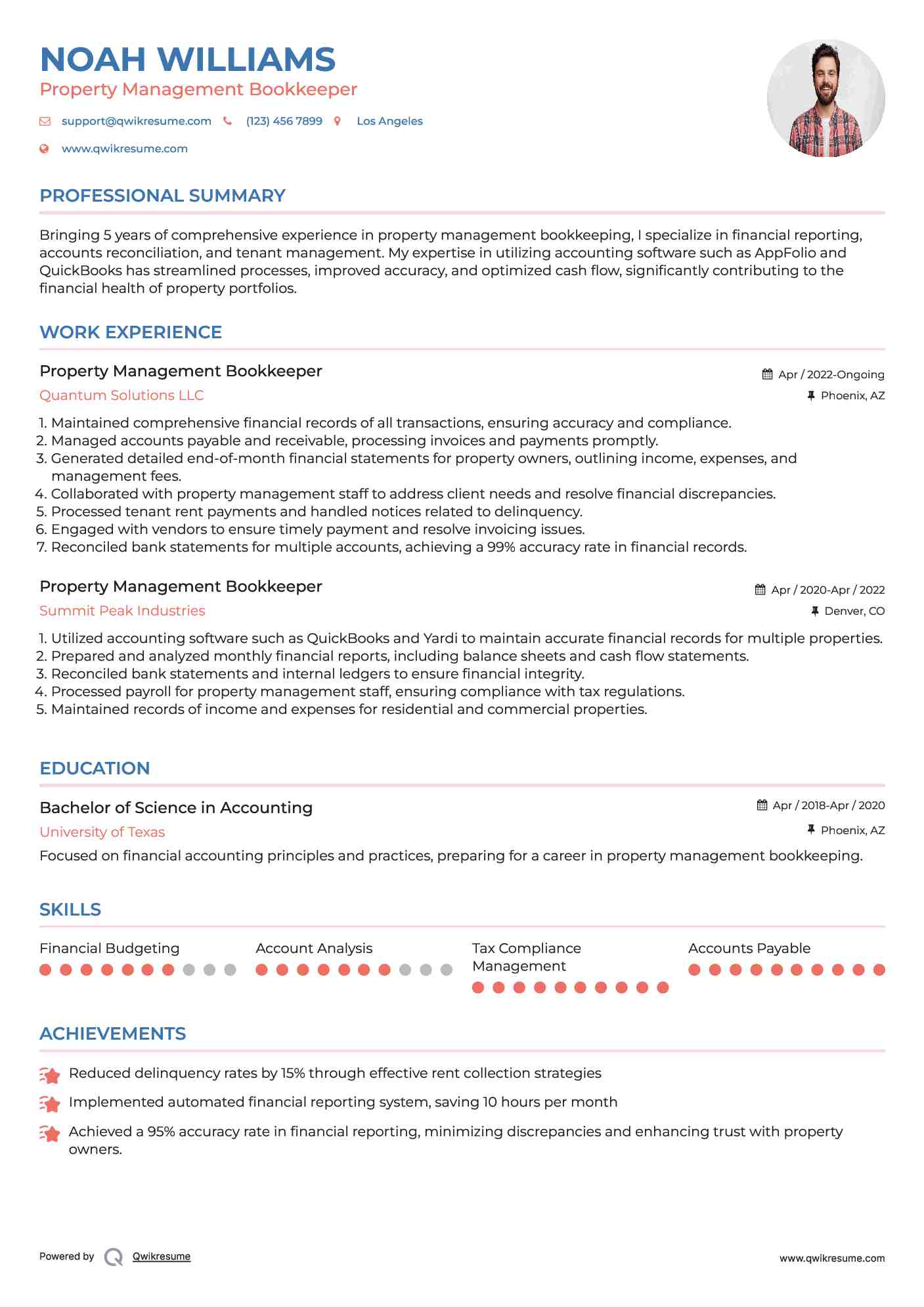 Property Management Bookkeeper Resume Format