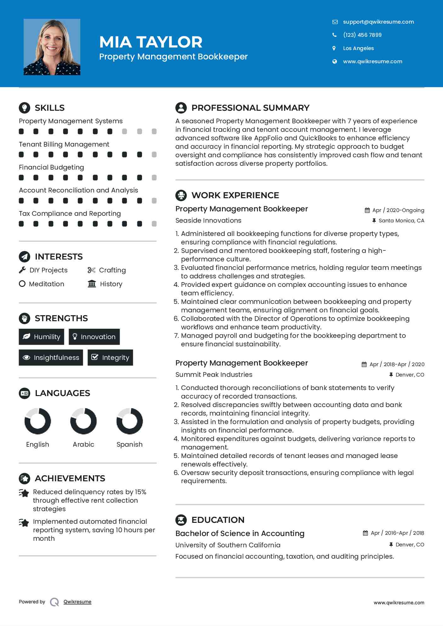 Property Management Bookkeeper Resume Model
