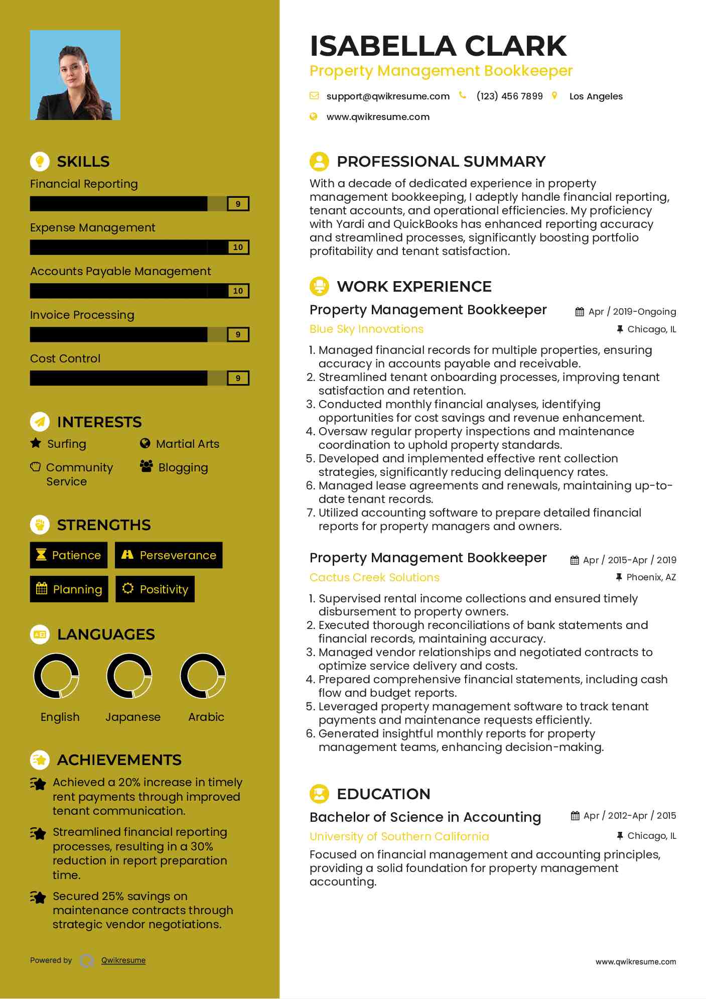 Property Management Bookkeeper Resume Format