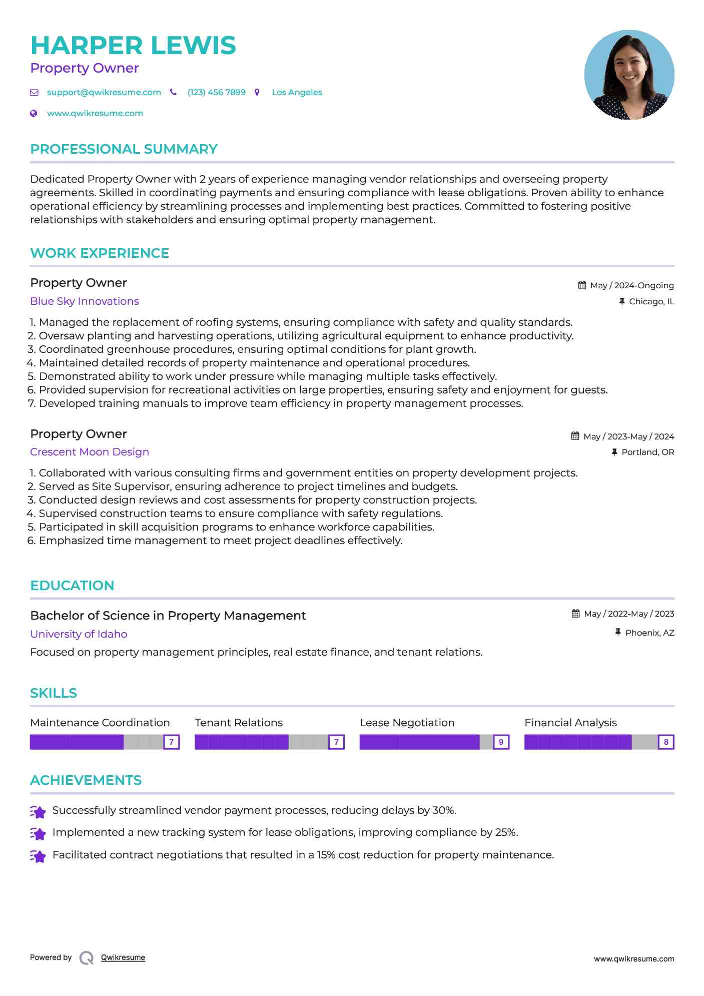 Property Owner Resume Format