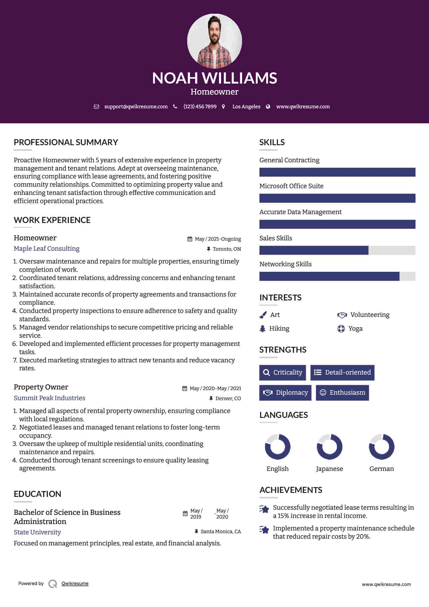 Homeowner Resume Example