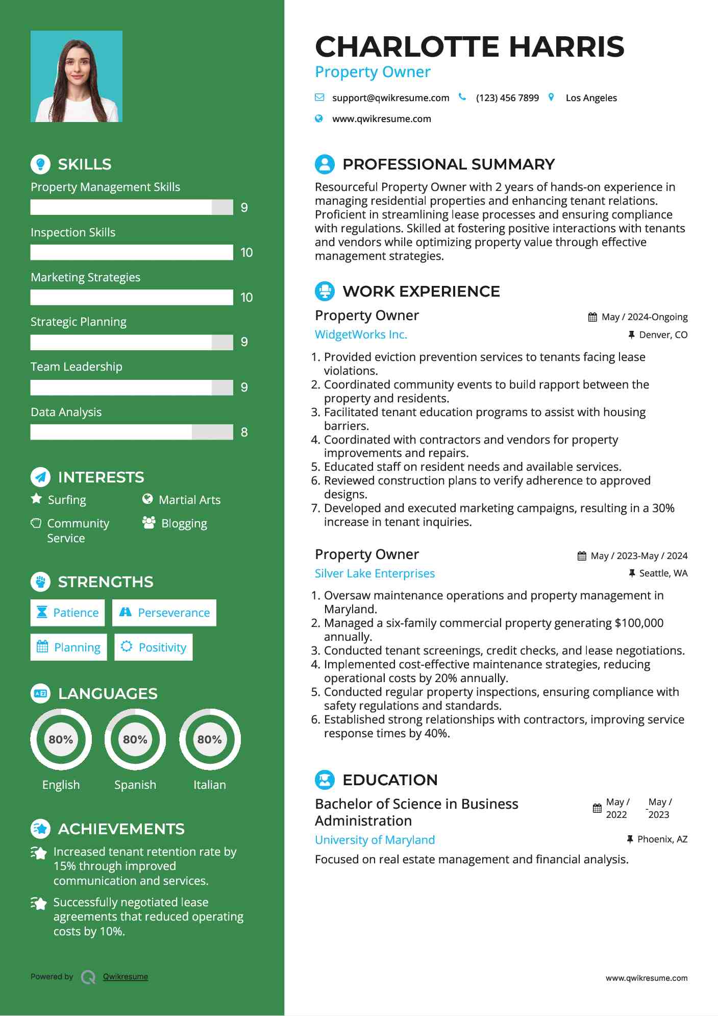 Property Owner Resume Example