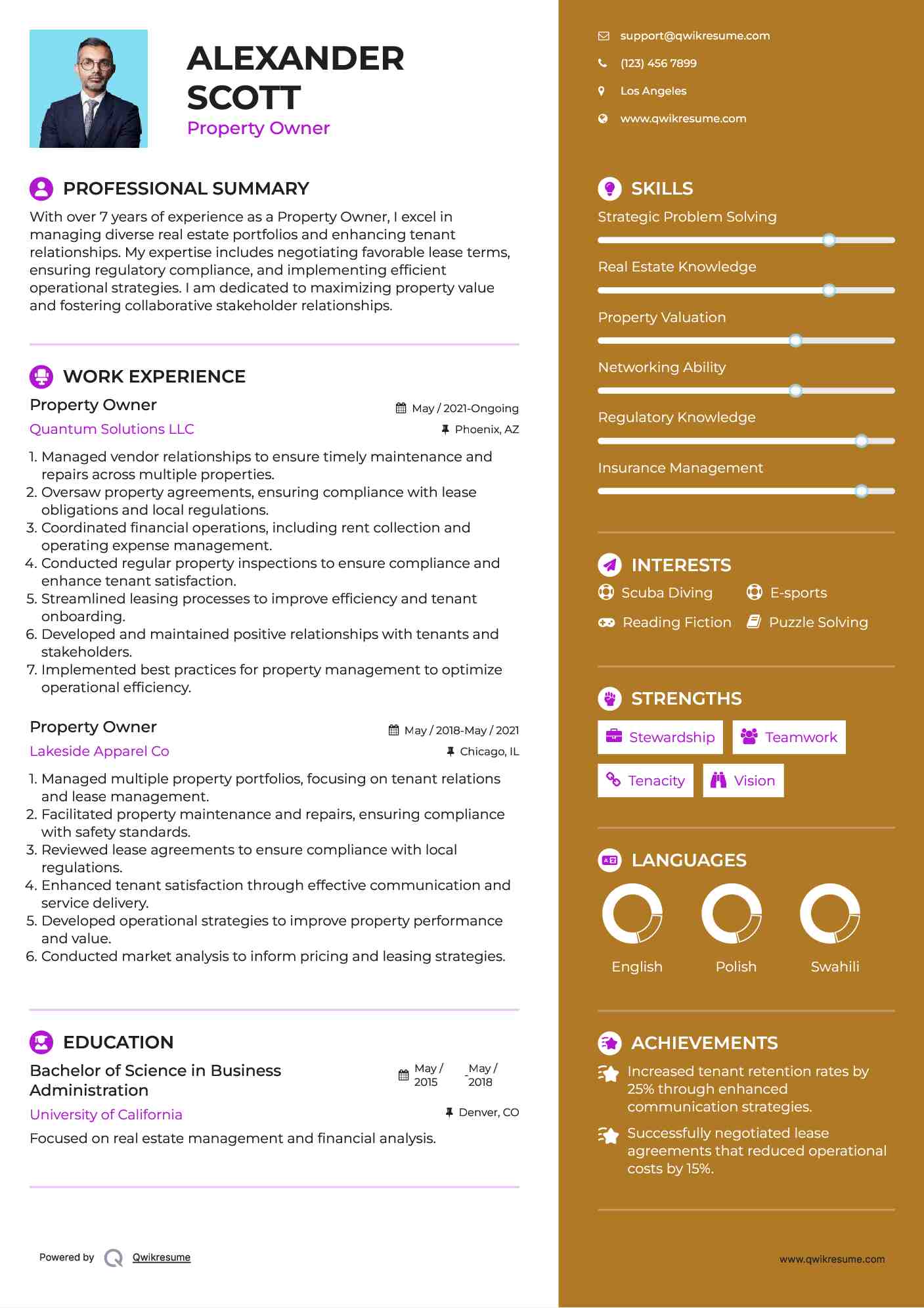 Property Owner Resume Template