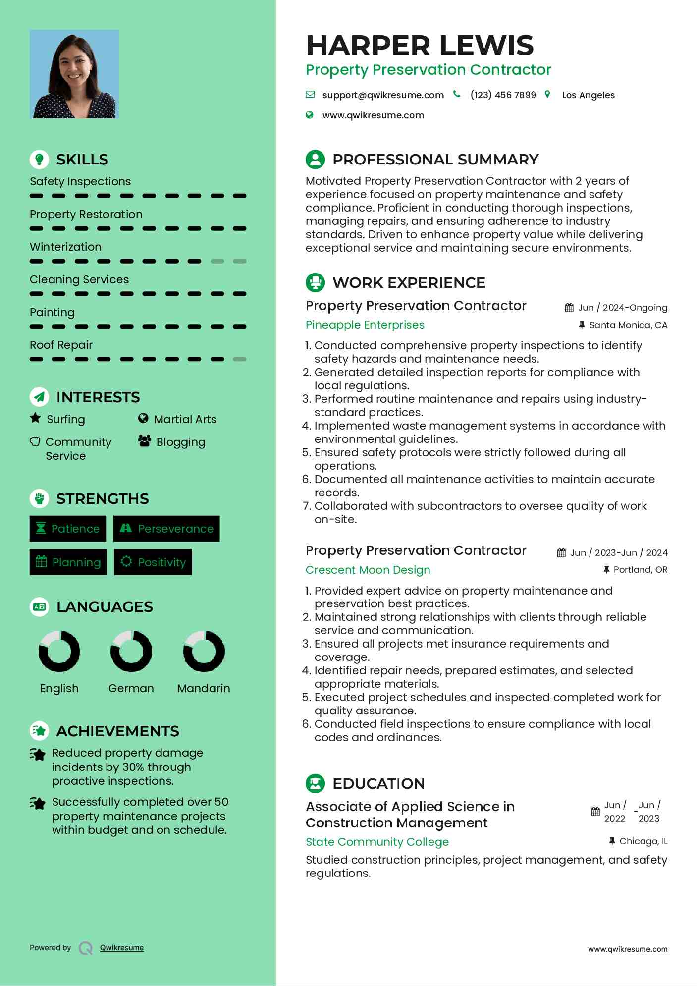 Property Preservation Contractor Resume Format