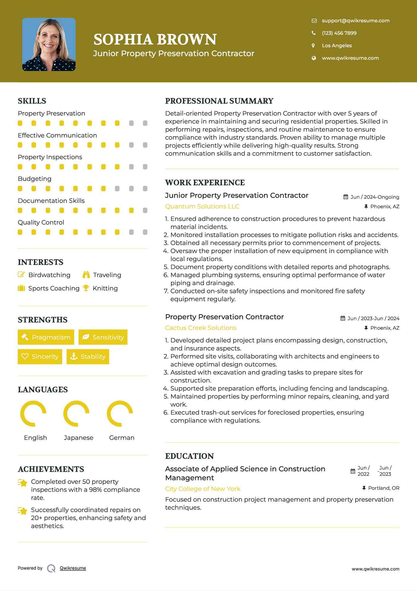 Junior Property Preservation Contractor Resume Template