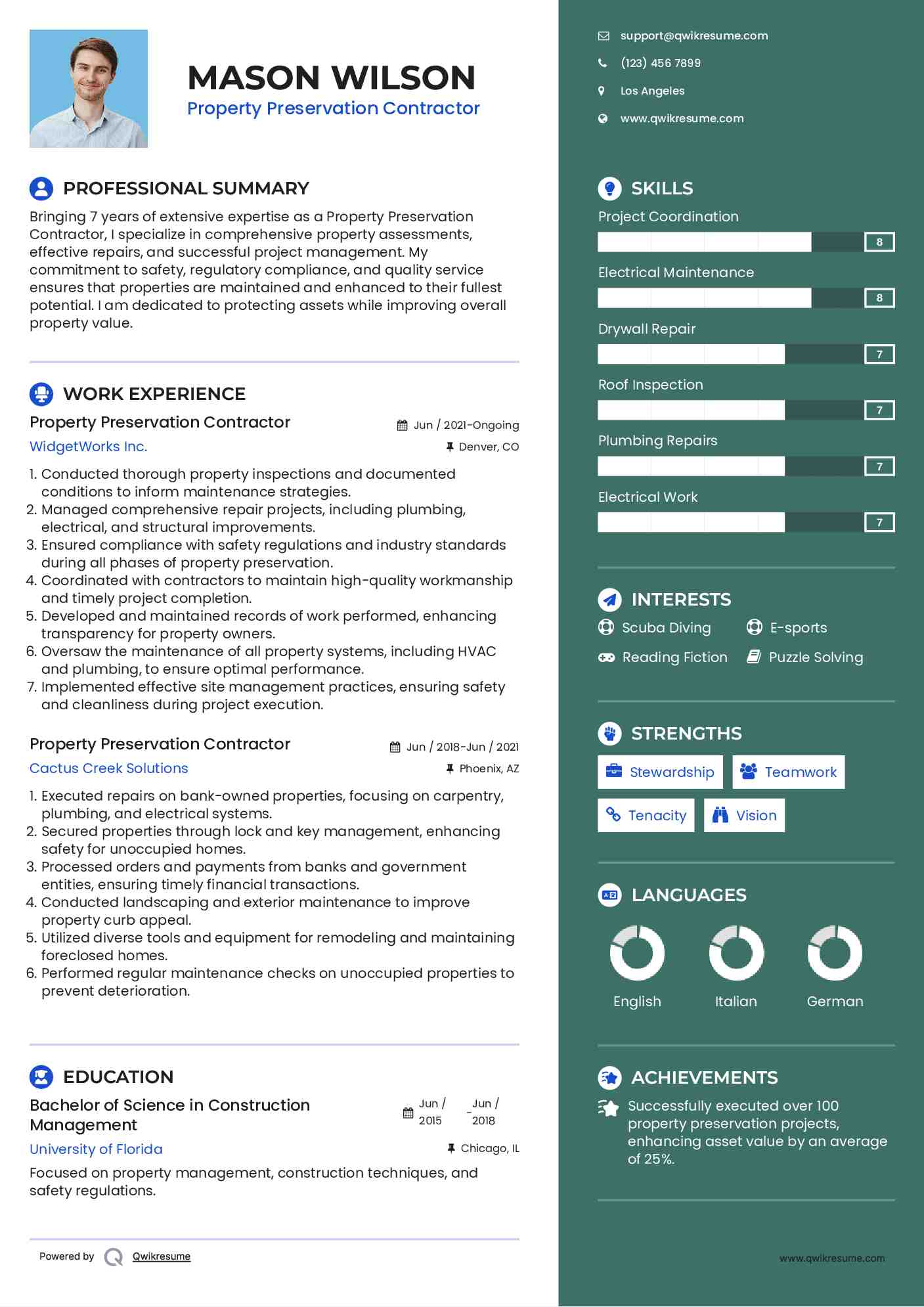 Property Preservation Contractor Resume Model