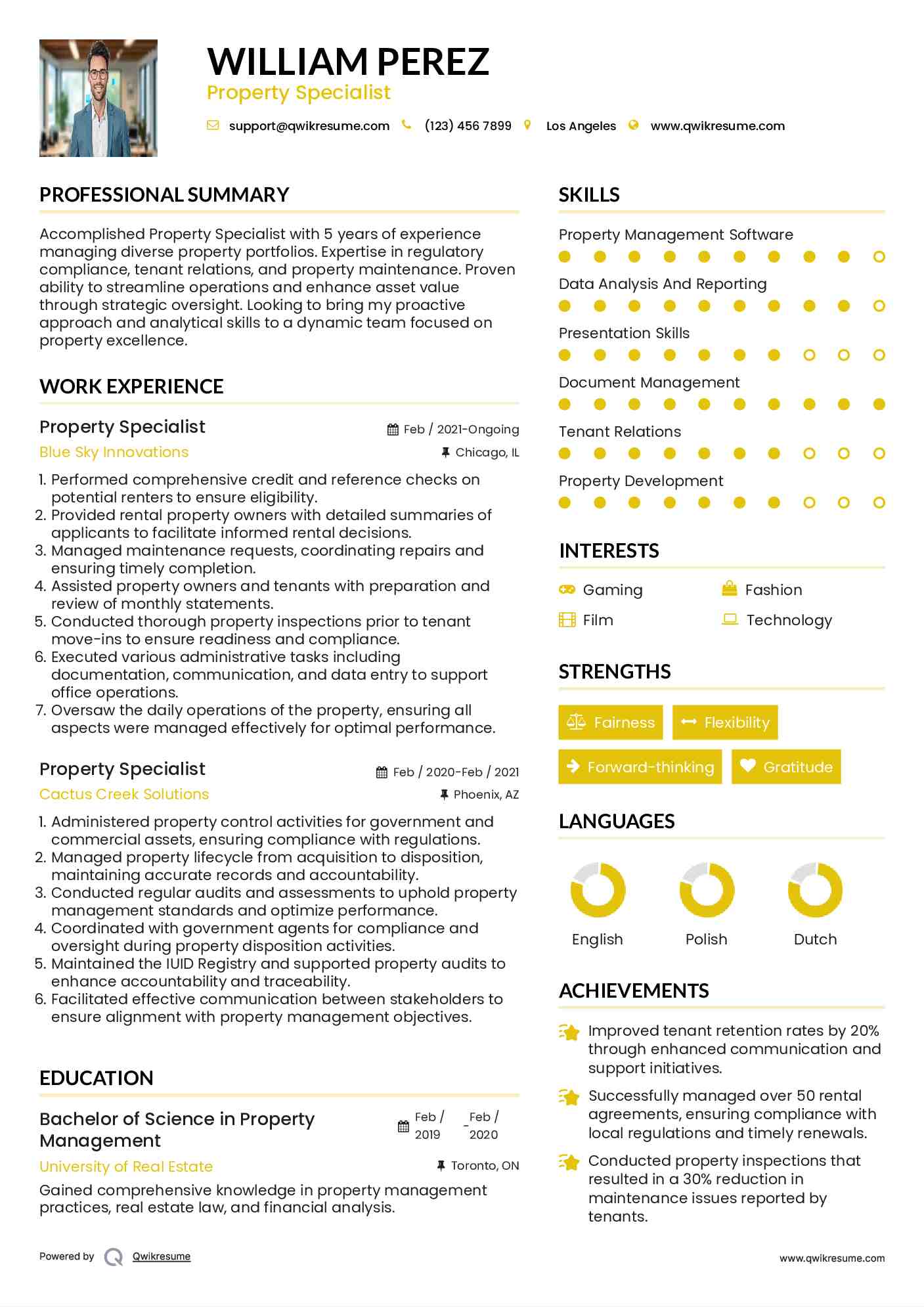 Property Specialist Resume Template