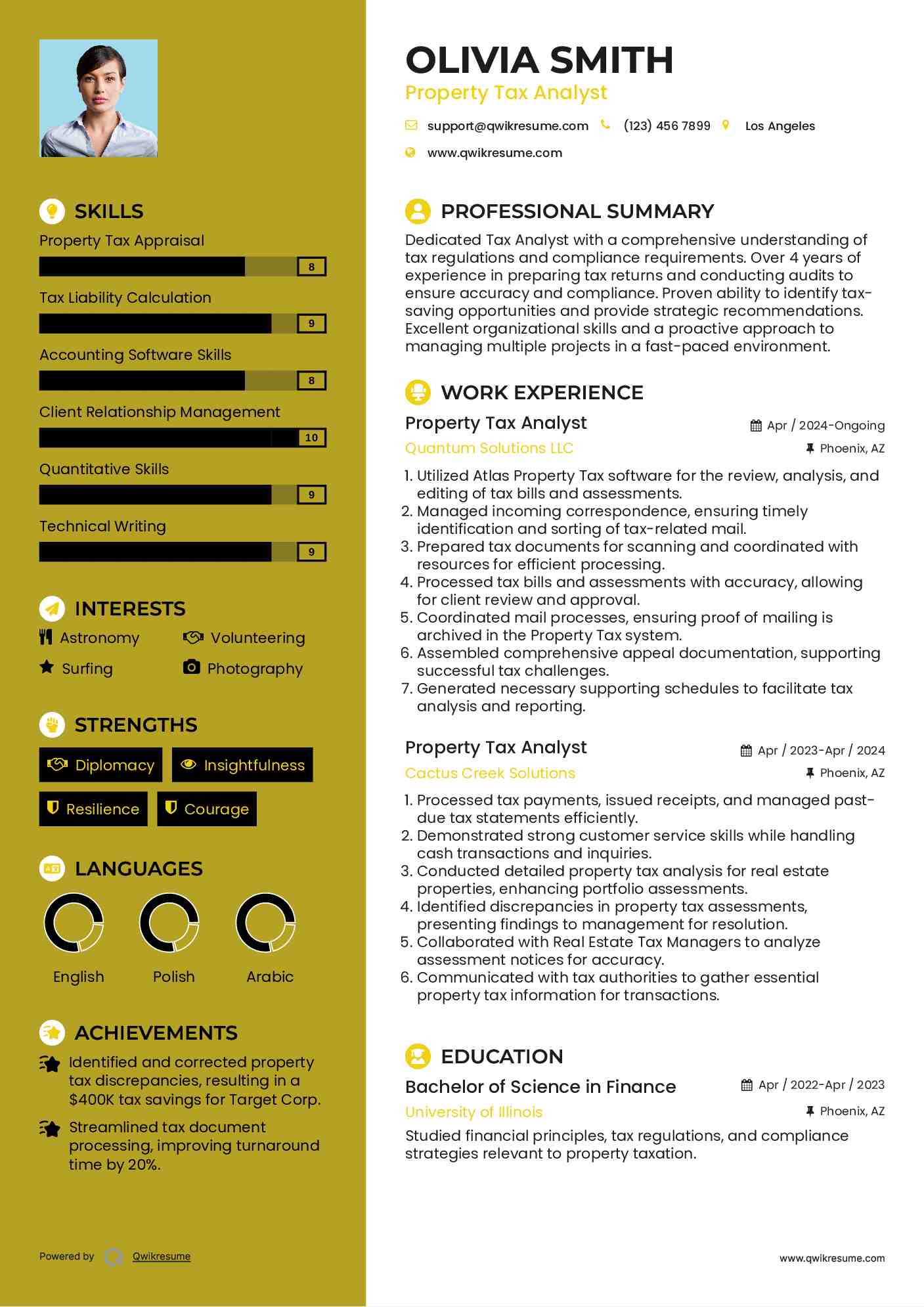 Property Tax Analyst Resume Template