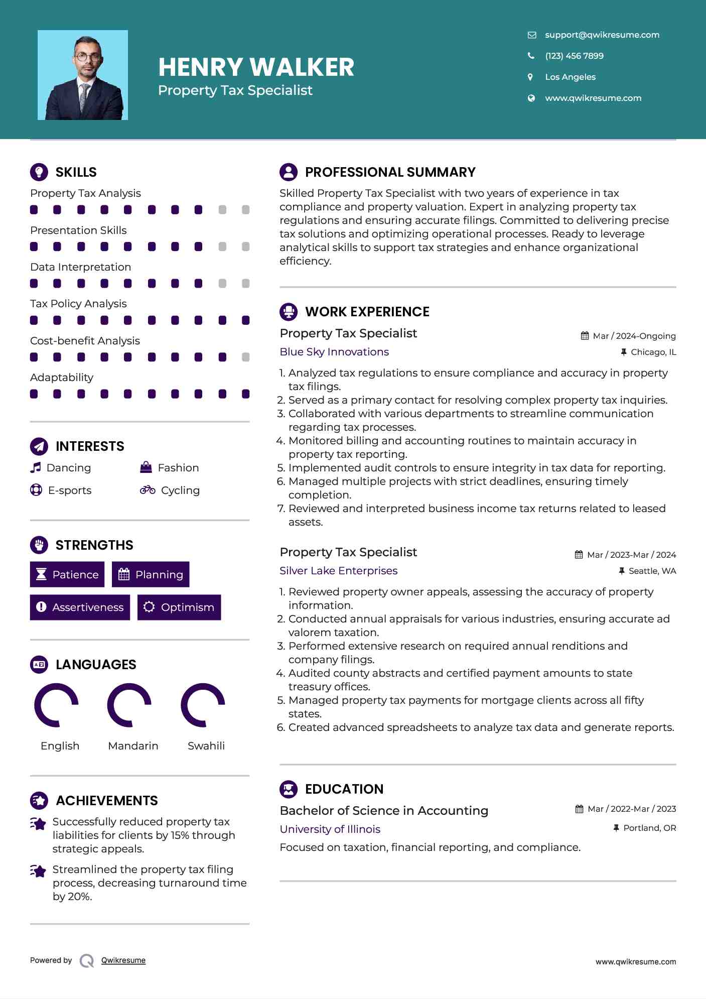 Property Tax Specialist Resume Template