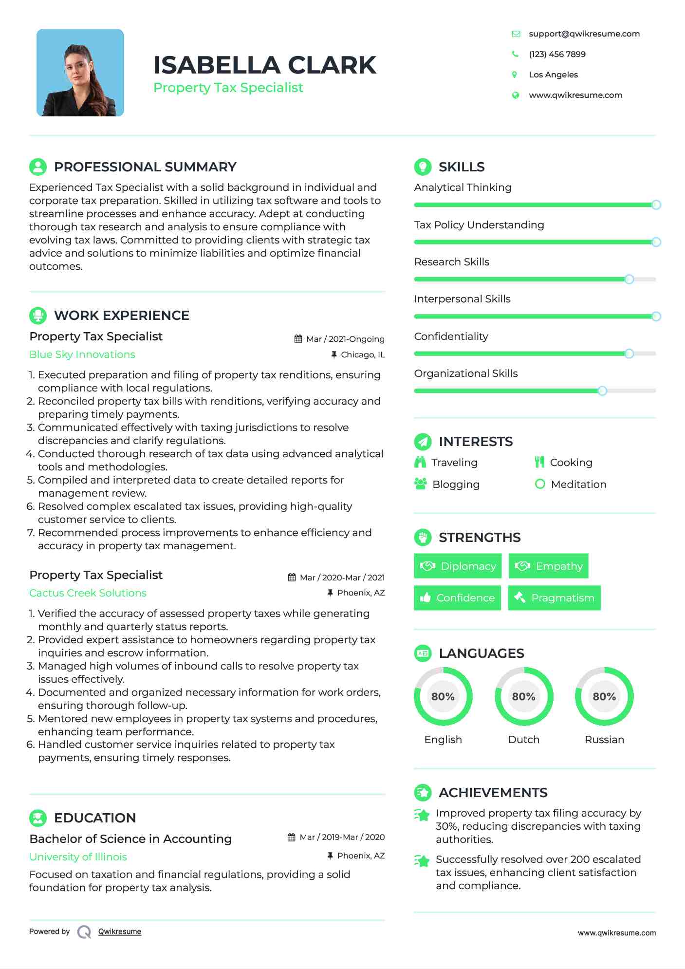 Property Tax Specialist Resume Template