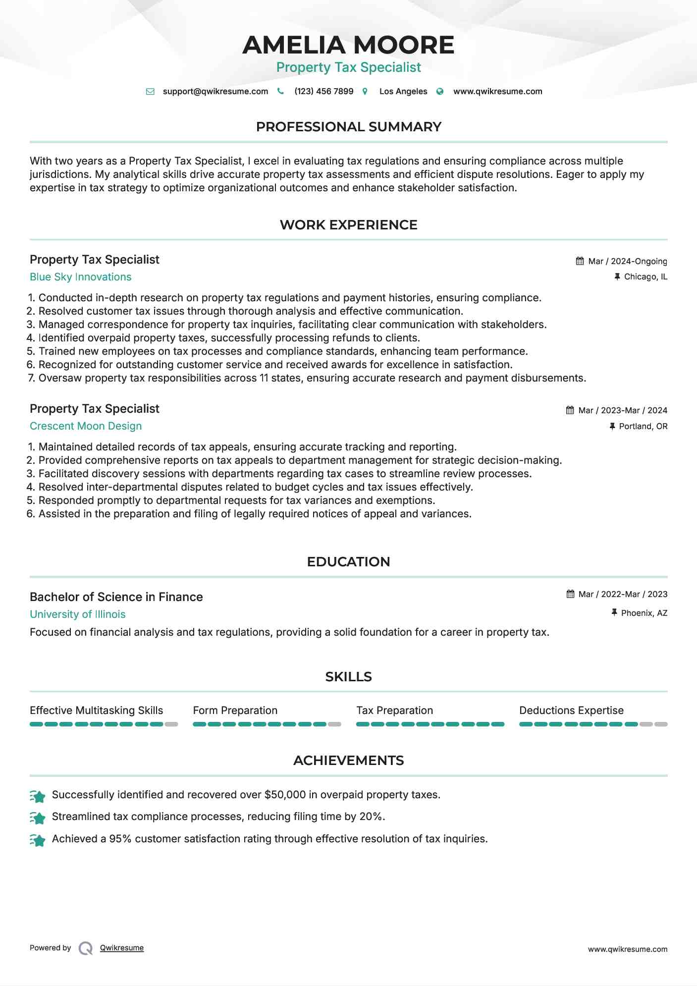 Property Tax Specialist Resume Model
