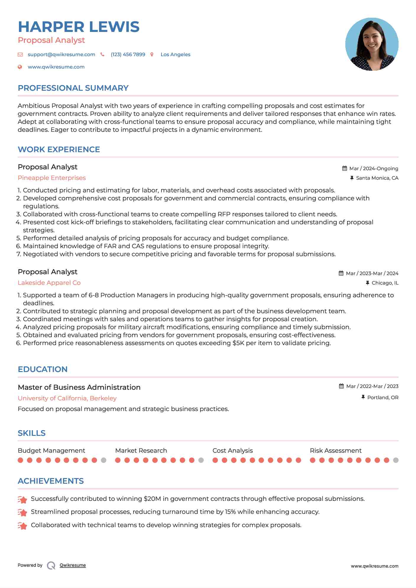 Proposal Analyst Resume Format