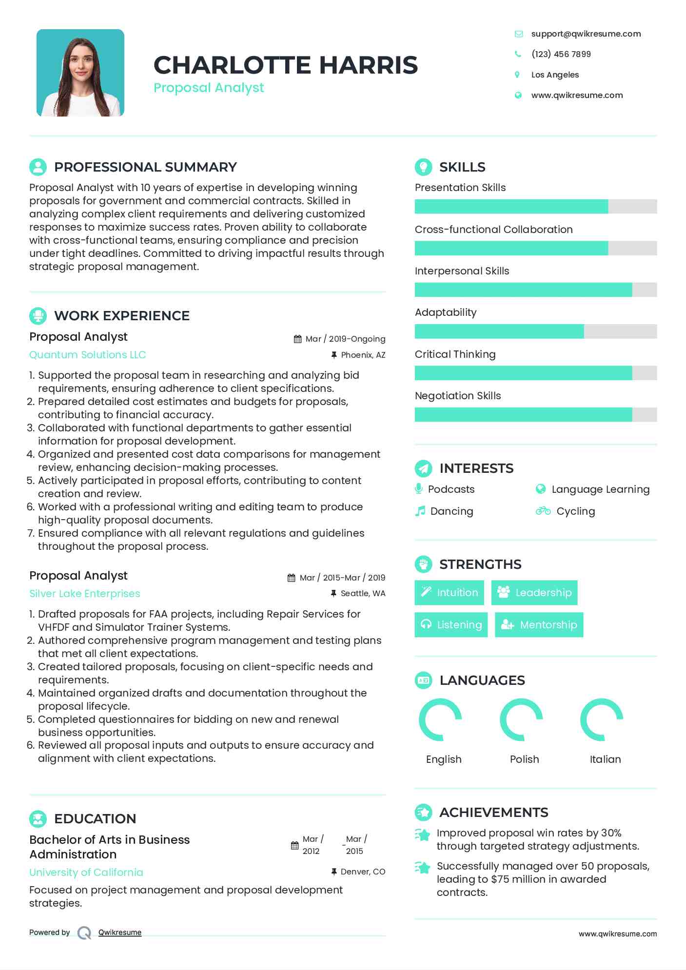 Proposal Analyst Resume Model