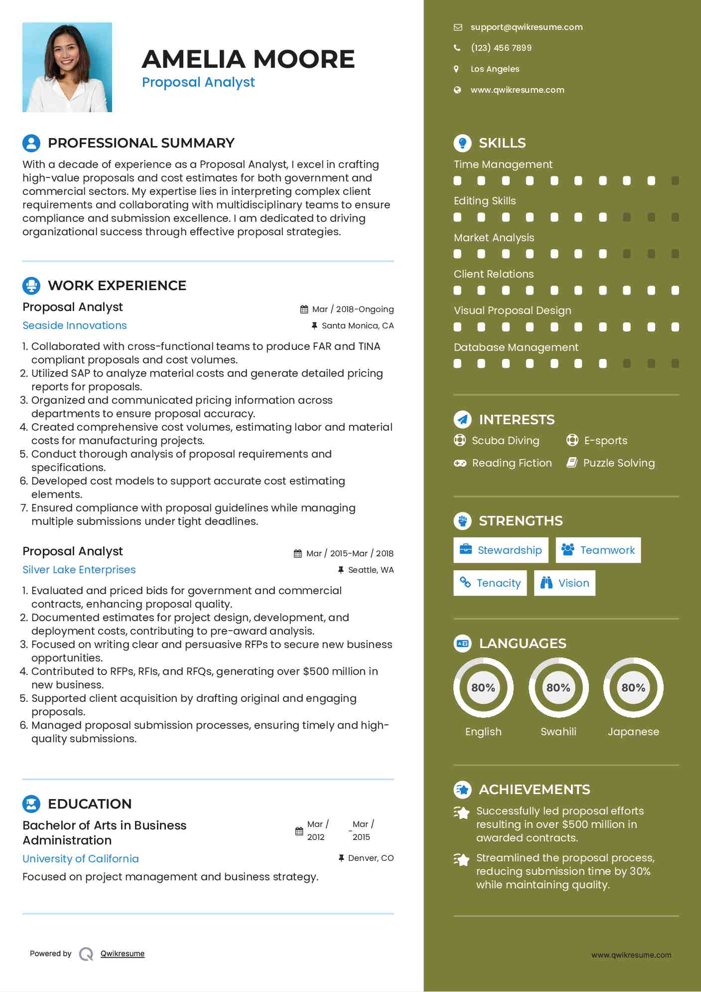 Proposal Analyst Resume Sample