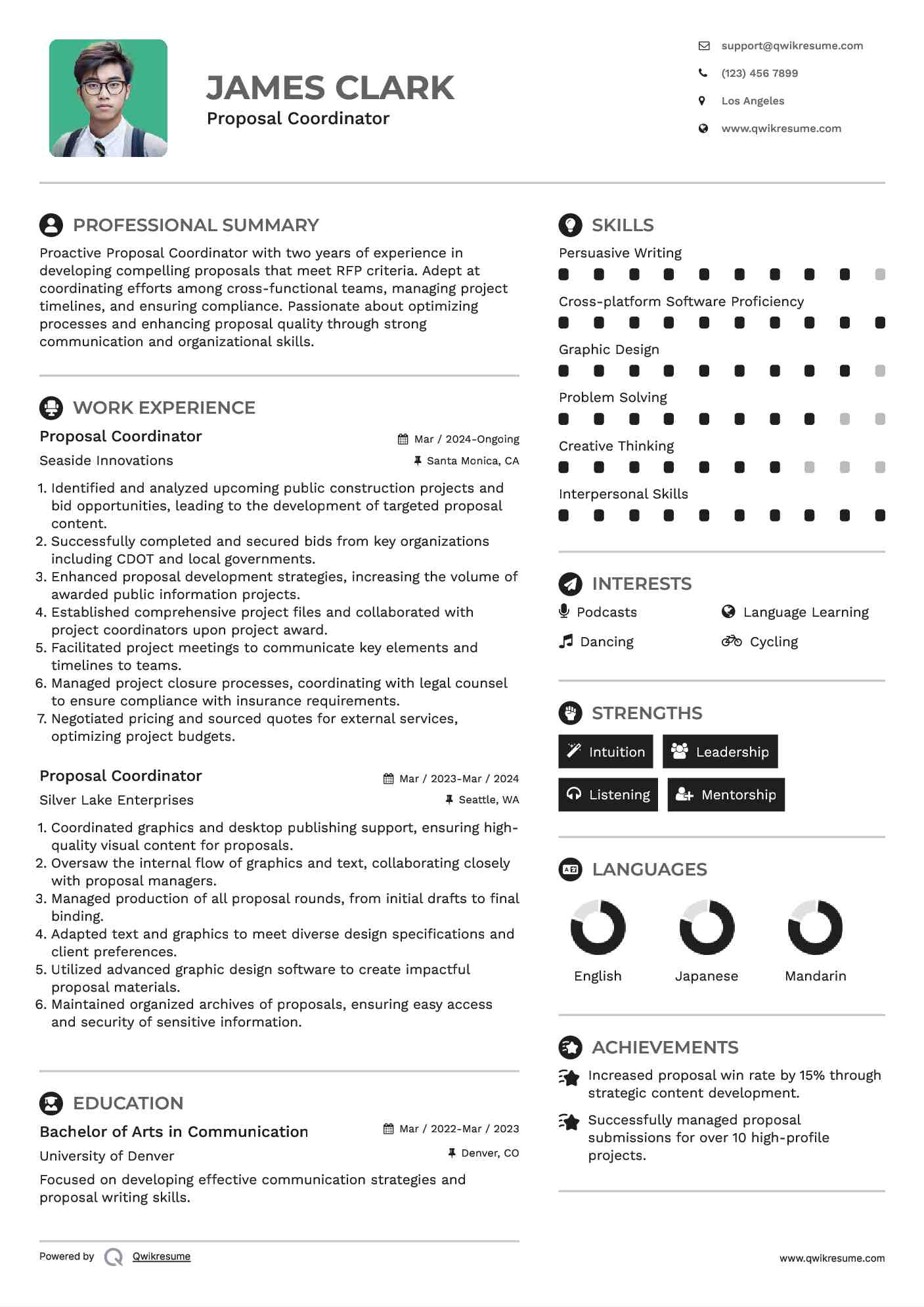 Proposal Coordinator Resume Samples QwikResume