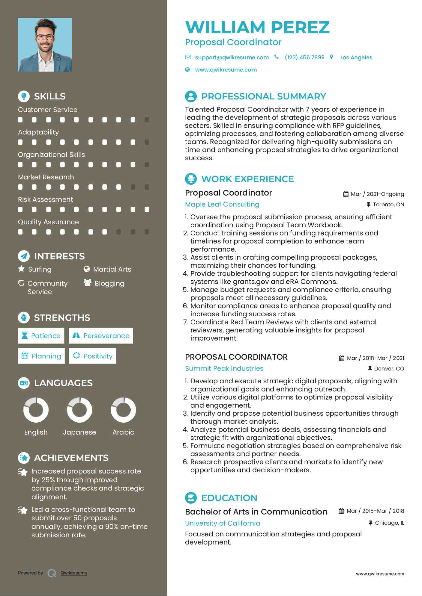 Proposal Coordinator Resume Samples QwikResume